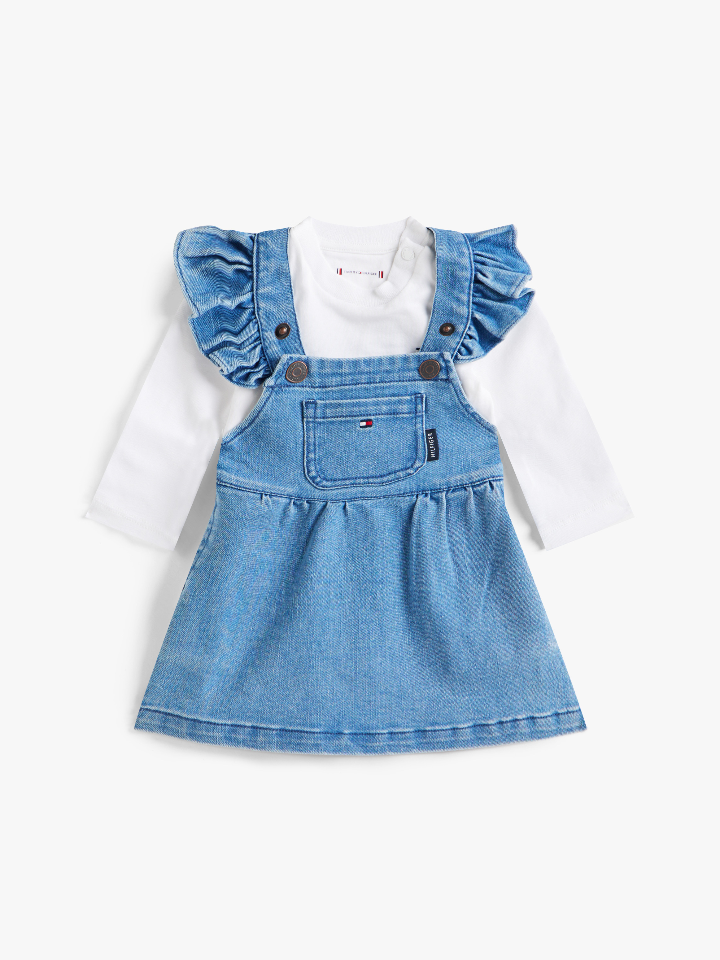 Baby Denim Dungaree Dress And T-Shirt Set
