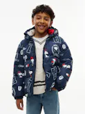 Kids Unisex 8-16 Peanuts Print Relaxed Hooded Puffer Jacket