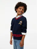 Kids Unisex 8-16 Peanuts Crest Embroidery Cable Knit Jumper