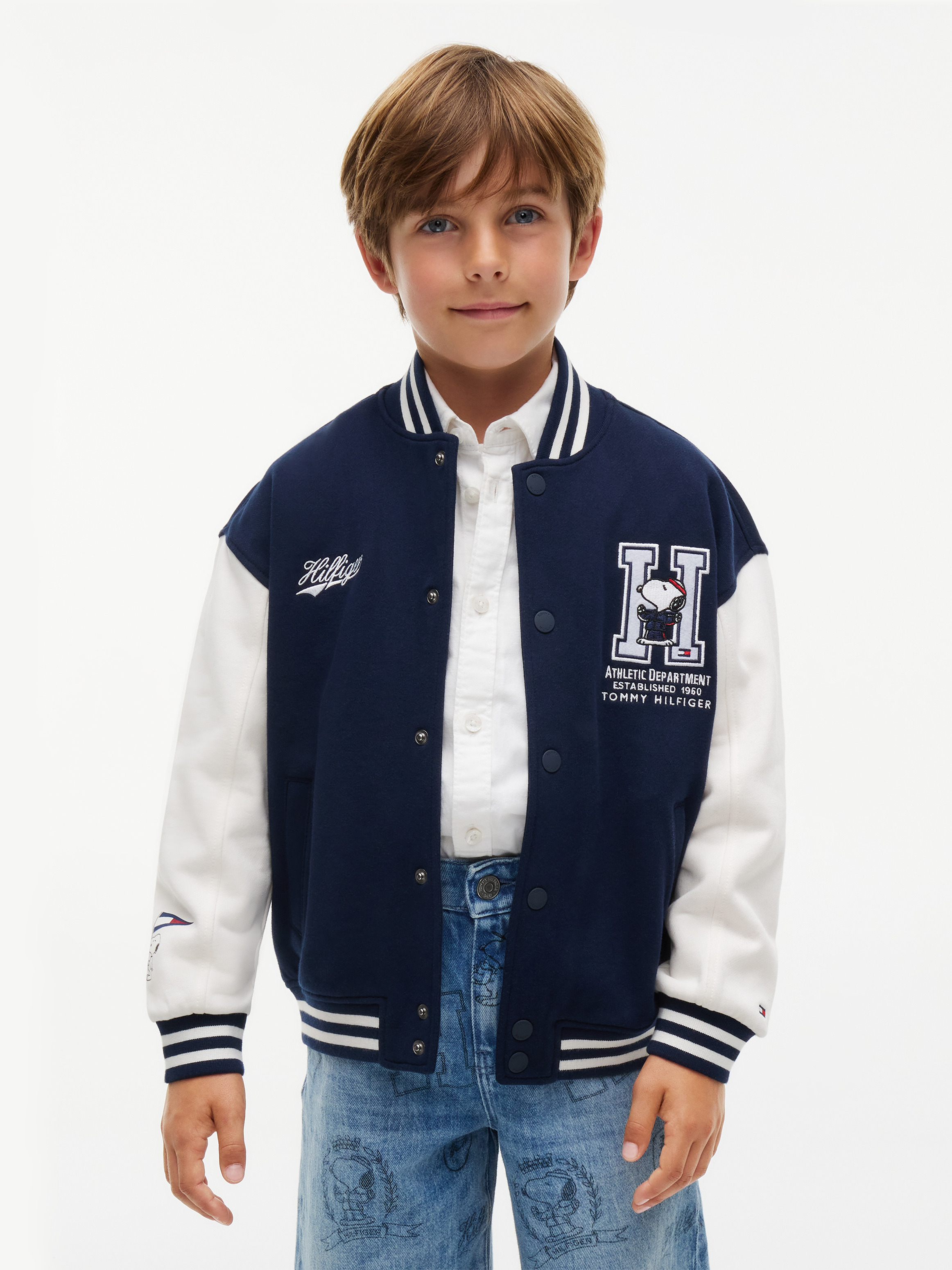 Kids Unisex 8-16 Peanuts Logo Embroidery Bomber Jacket