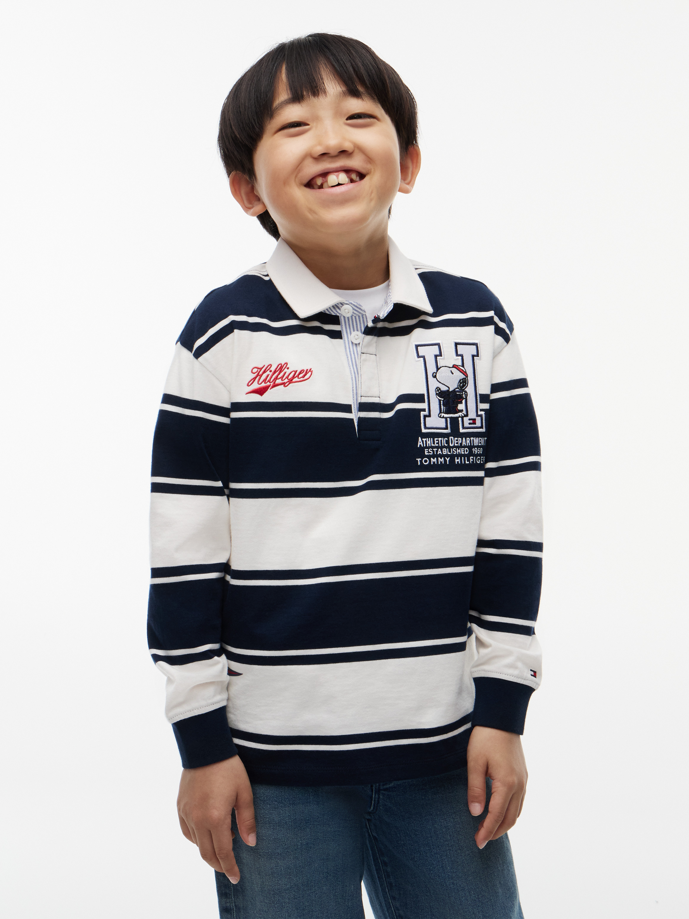 Kids Unisex 8-16 Regular Fit Peanuts Rugby Stripe Polo Shirt