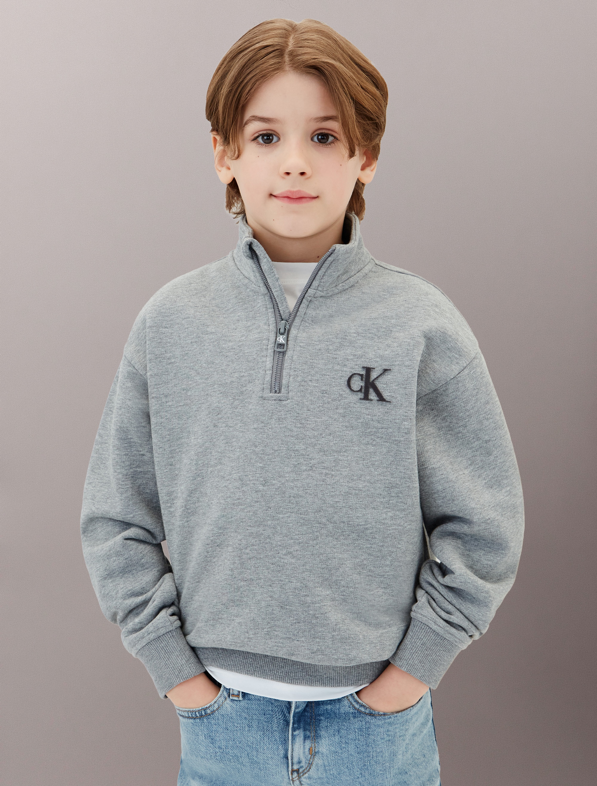 Boys Terry Monogram Flock Half Zip Sweatshirt