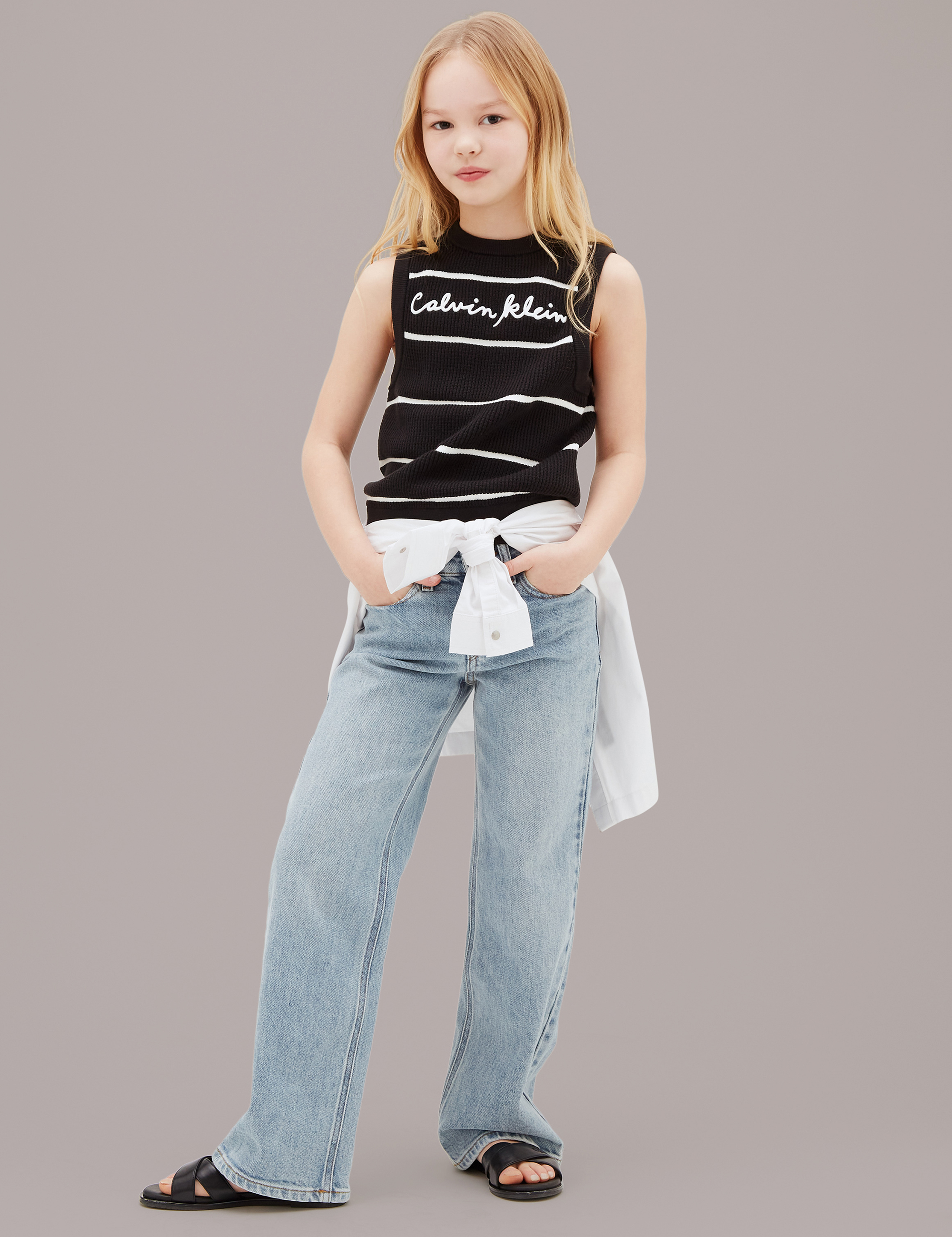 Girls Stripe Knit Script Logo Top