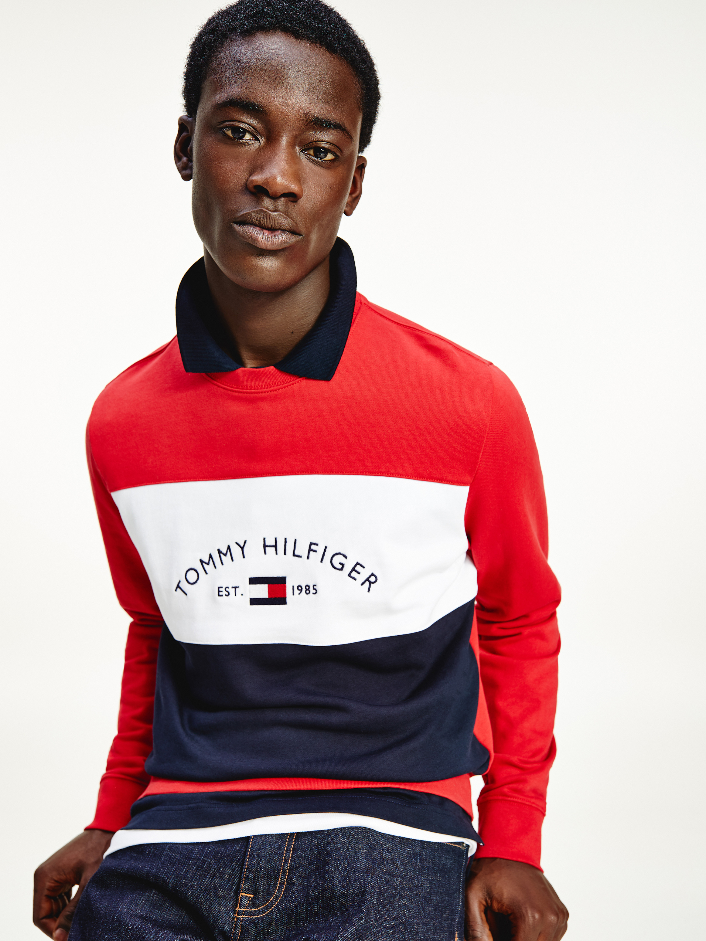 Colour Blocked Logo Sweatshirt Knitwear Tommy Hilfiger