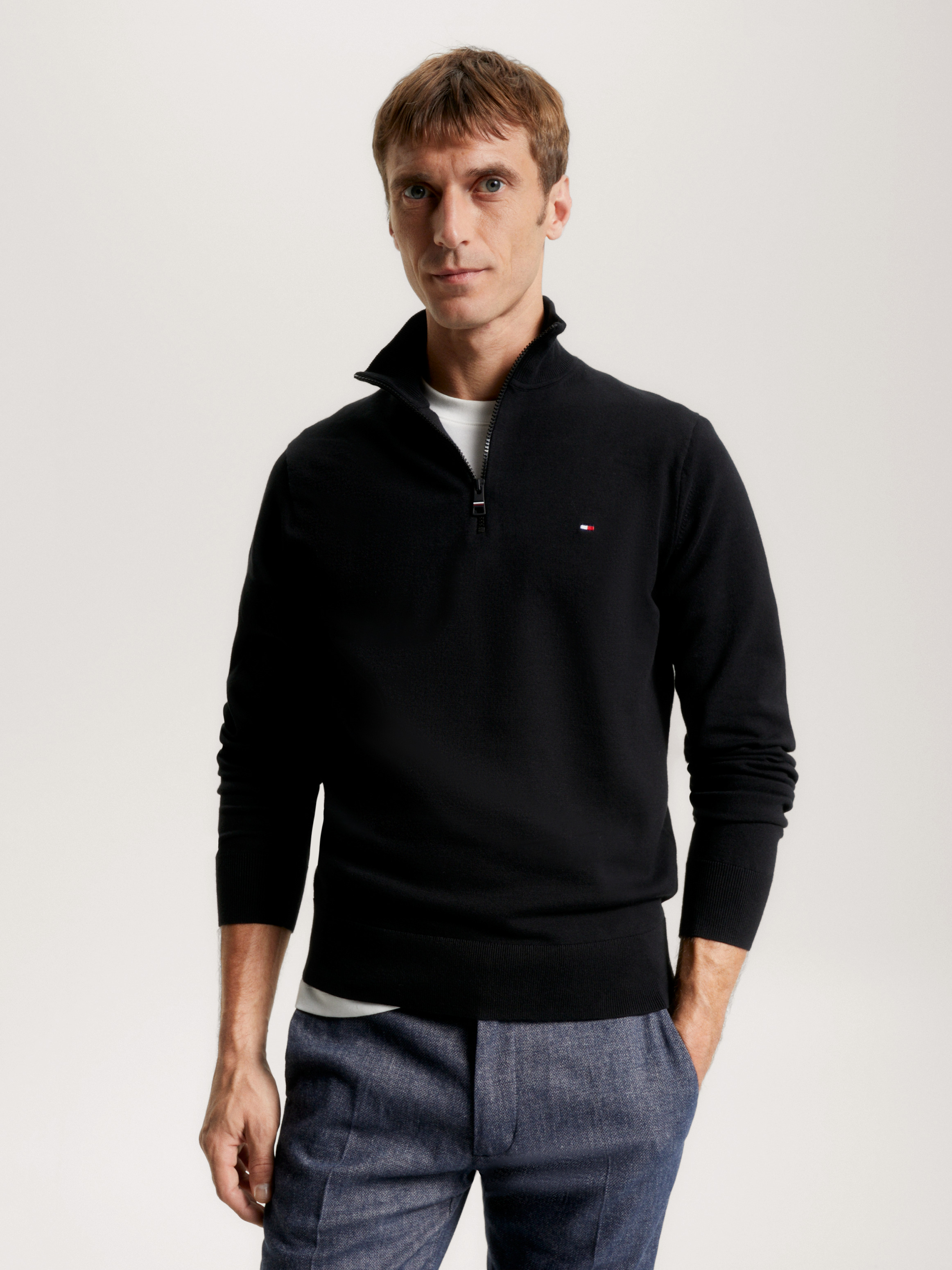 Tommy hilfiger tape grey half best sale zip sweatshirt