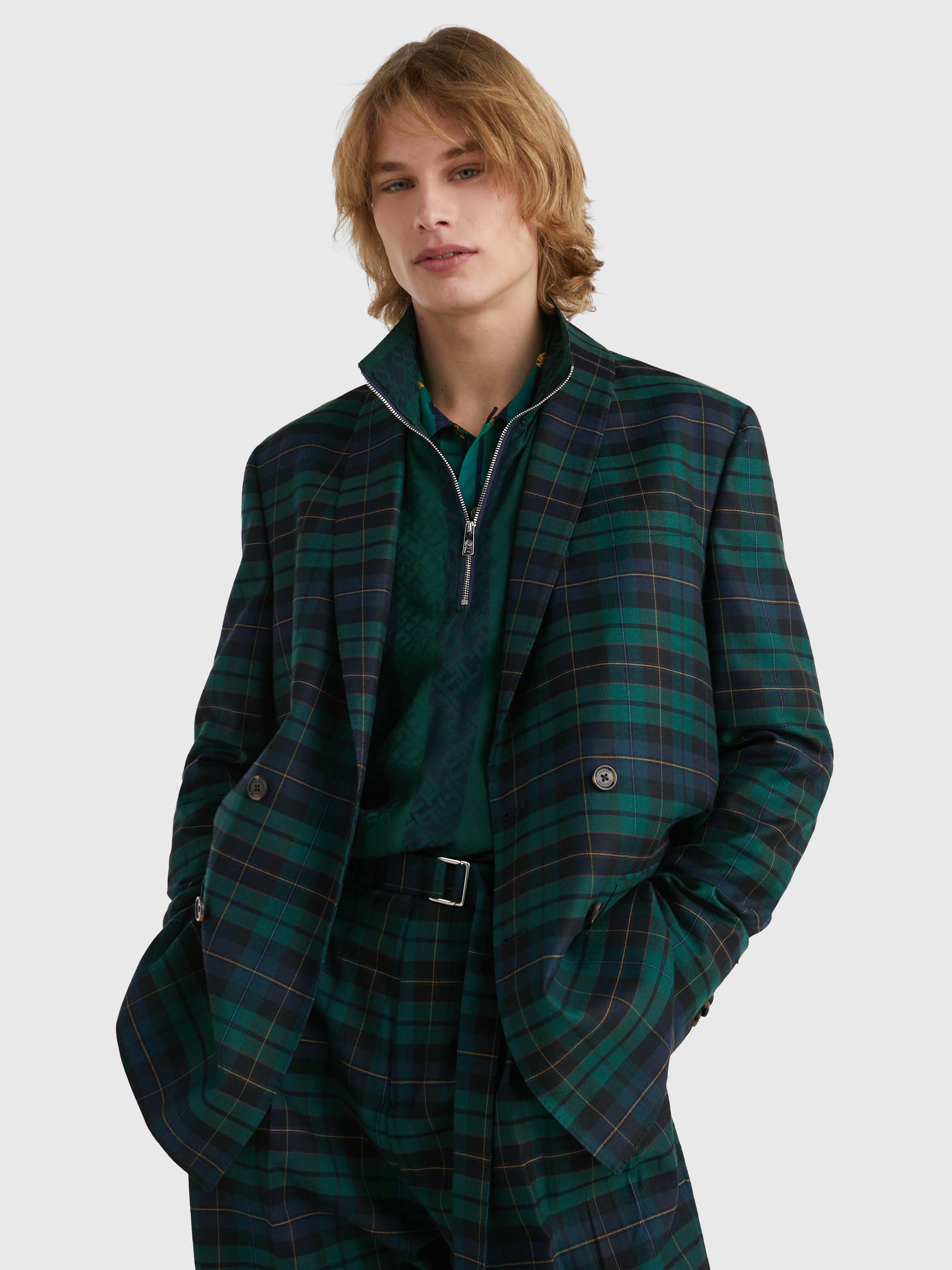 Green double clearance breasted blazer mens