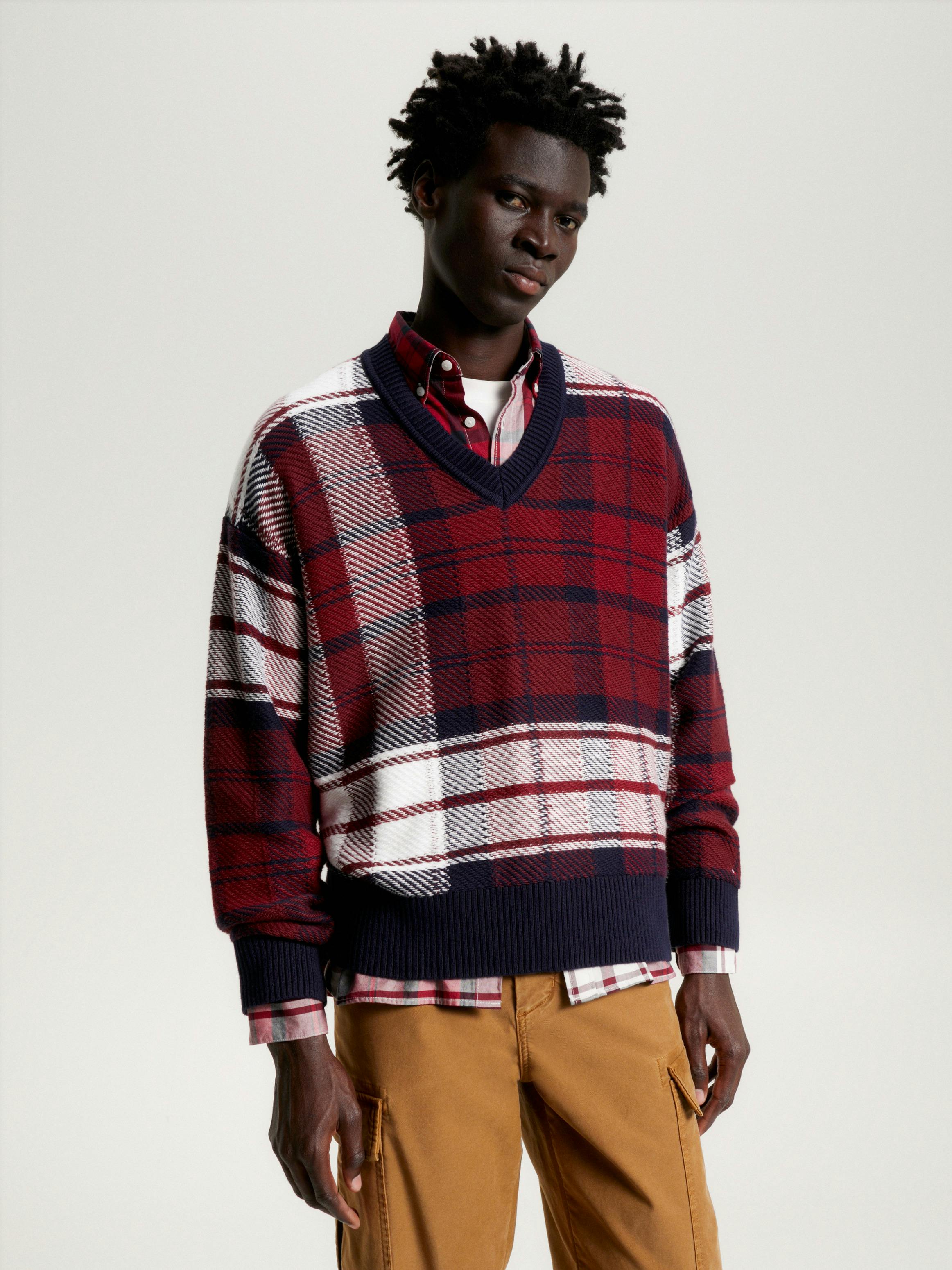 Tartan Check V-Neck Jumper | Knitwear | Tommy Hilfiger 