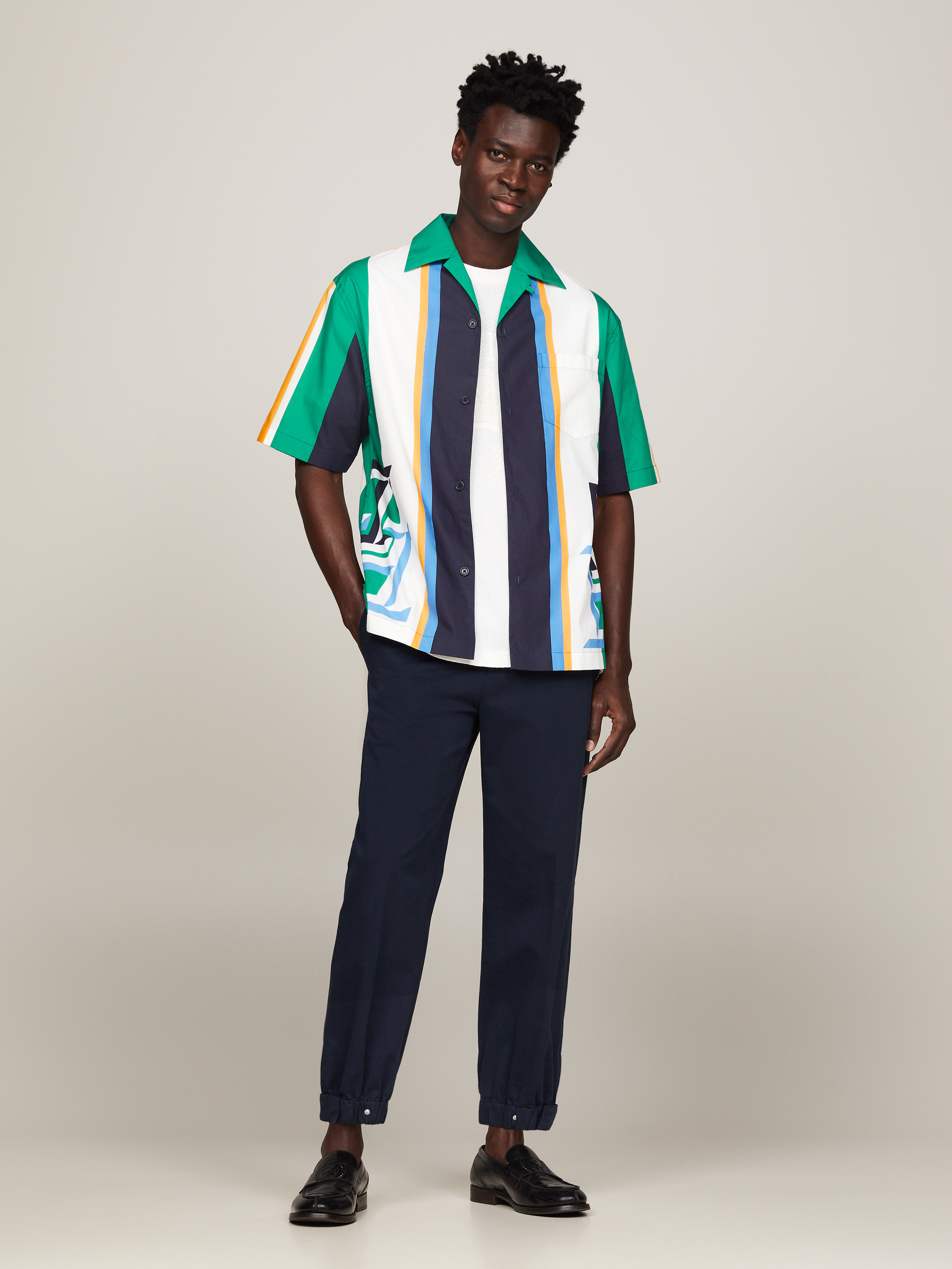 TH Monogram Colour-Blocked Cuban Collar Classic Shirt