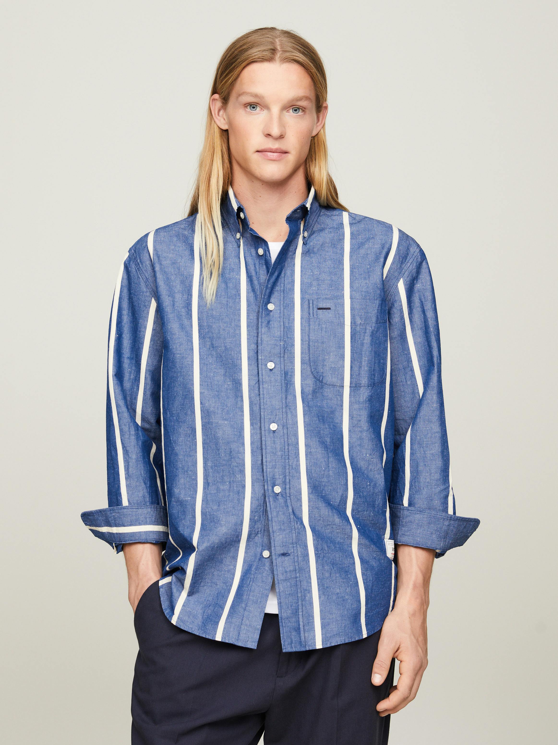 Vertical Stripe Regular Linen Shirt | Shirts | Tommy Hilfiger