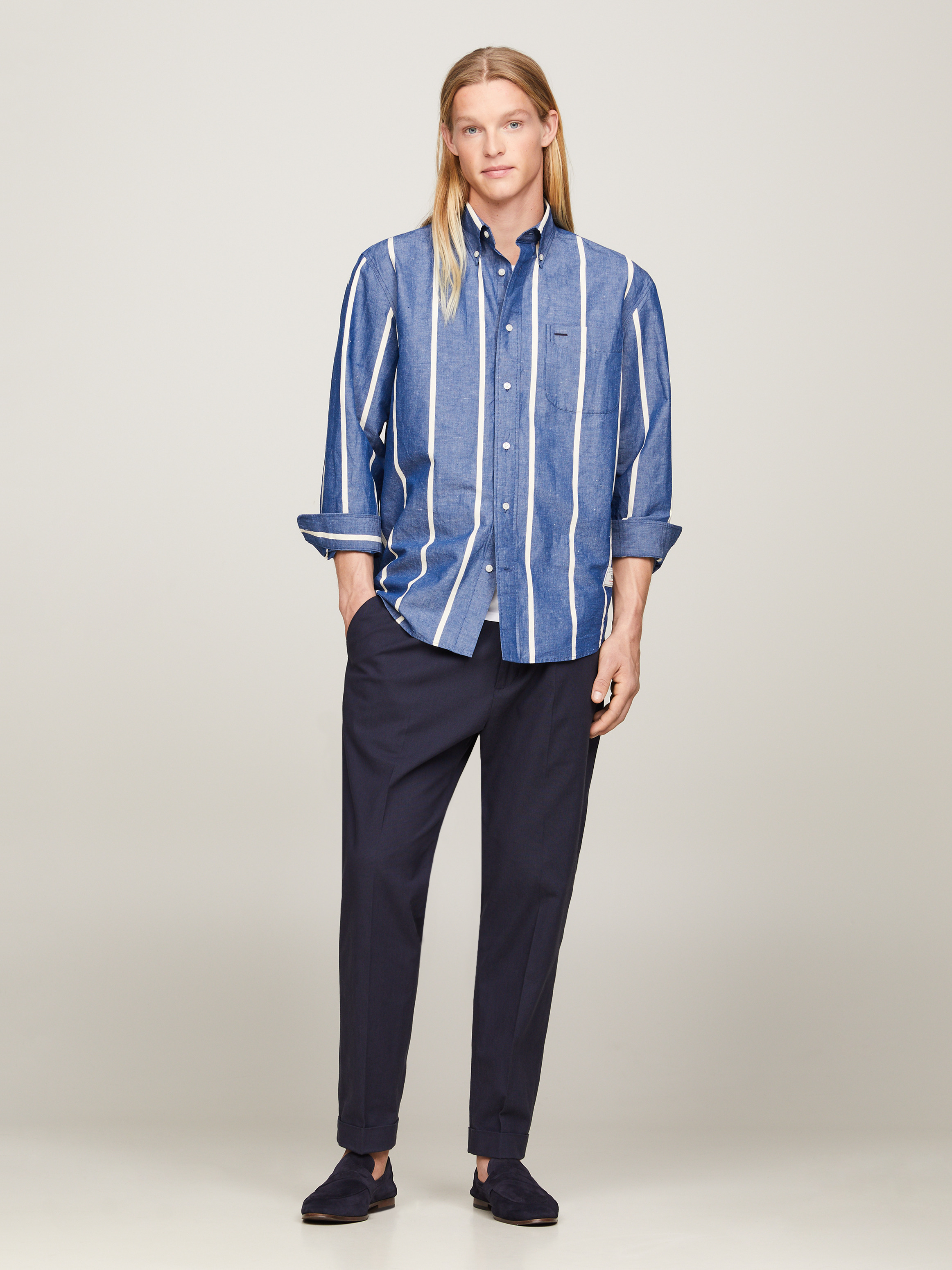 Vertical Stripe Regular Linen Shirt | Shirts | Tommy Hilfiger