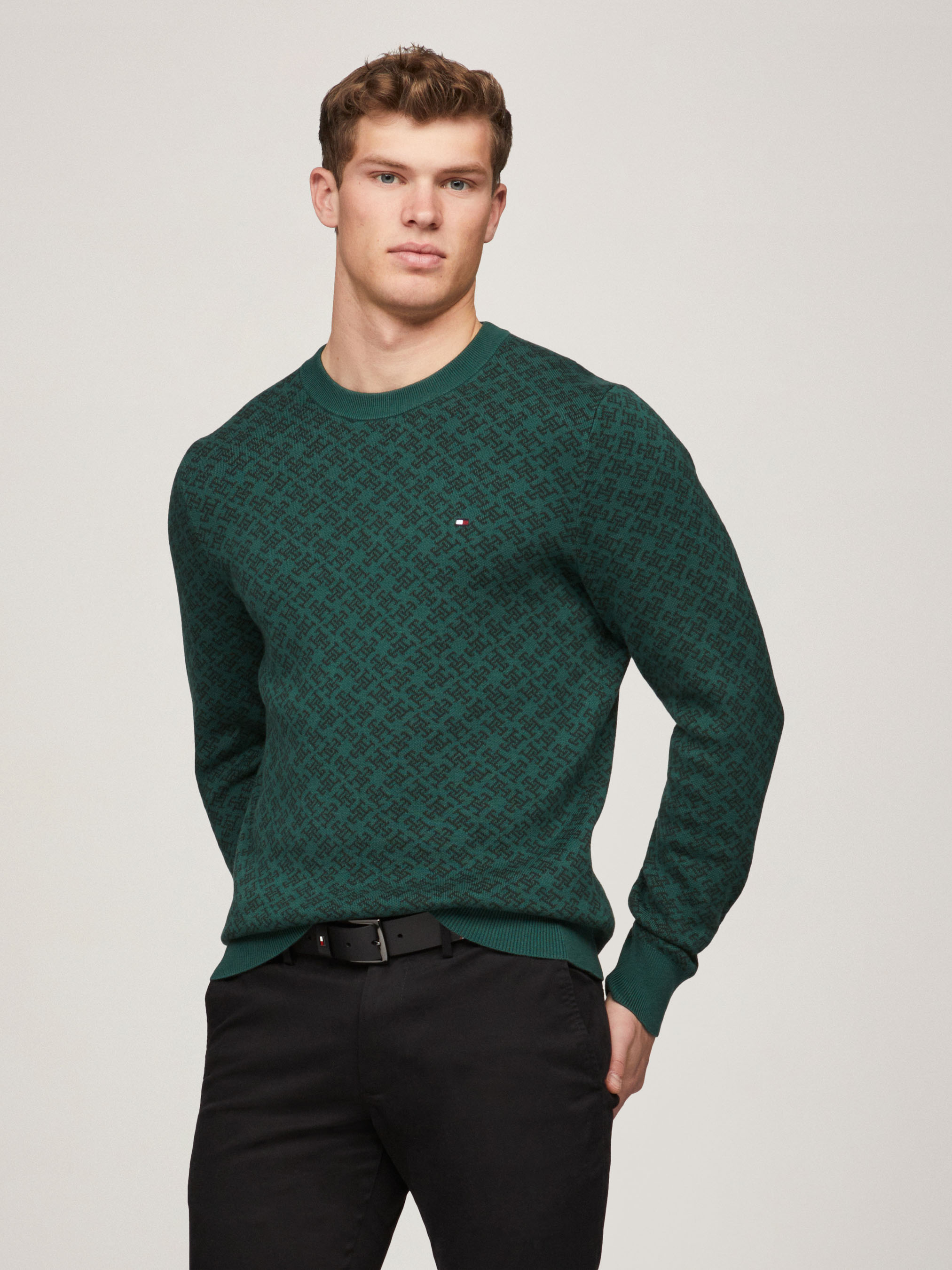All Over Monogram Crew Sweater Knitwear Tommy Hilfiger