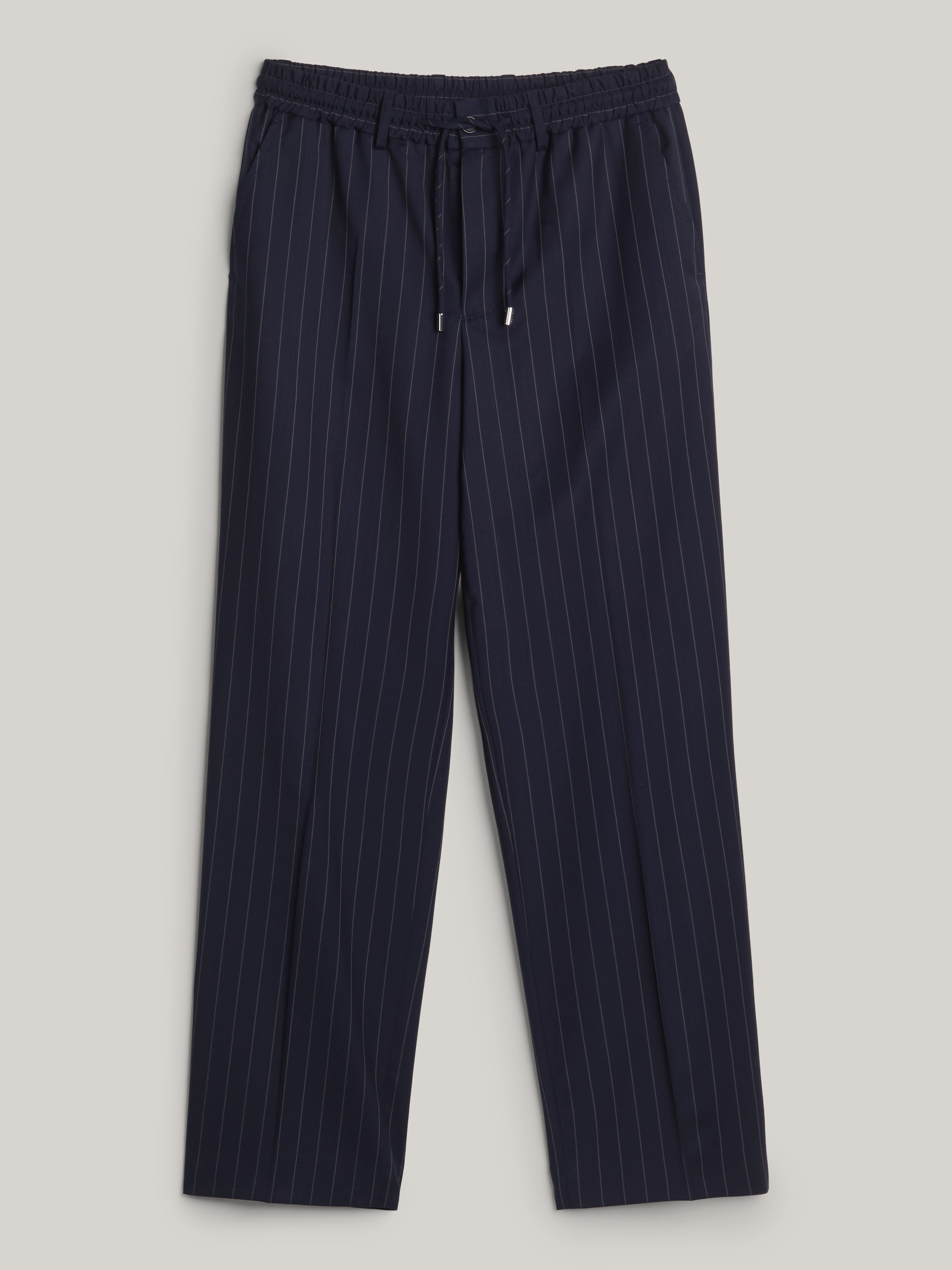 Crest Pinstripe Wool Relaxed Drawstring Trousers | Pants