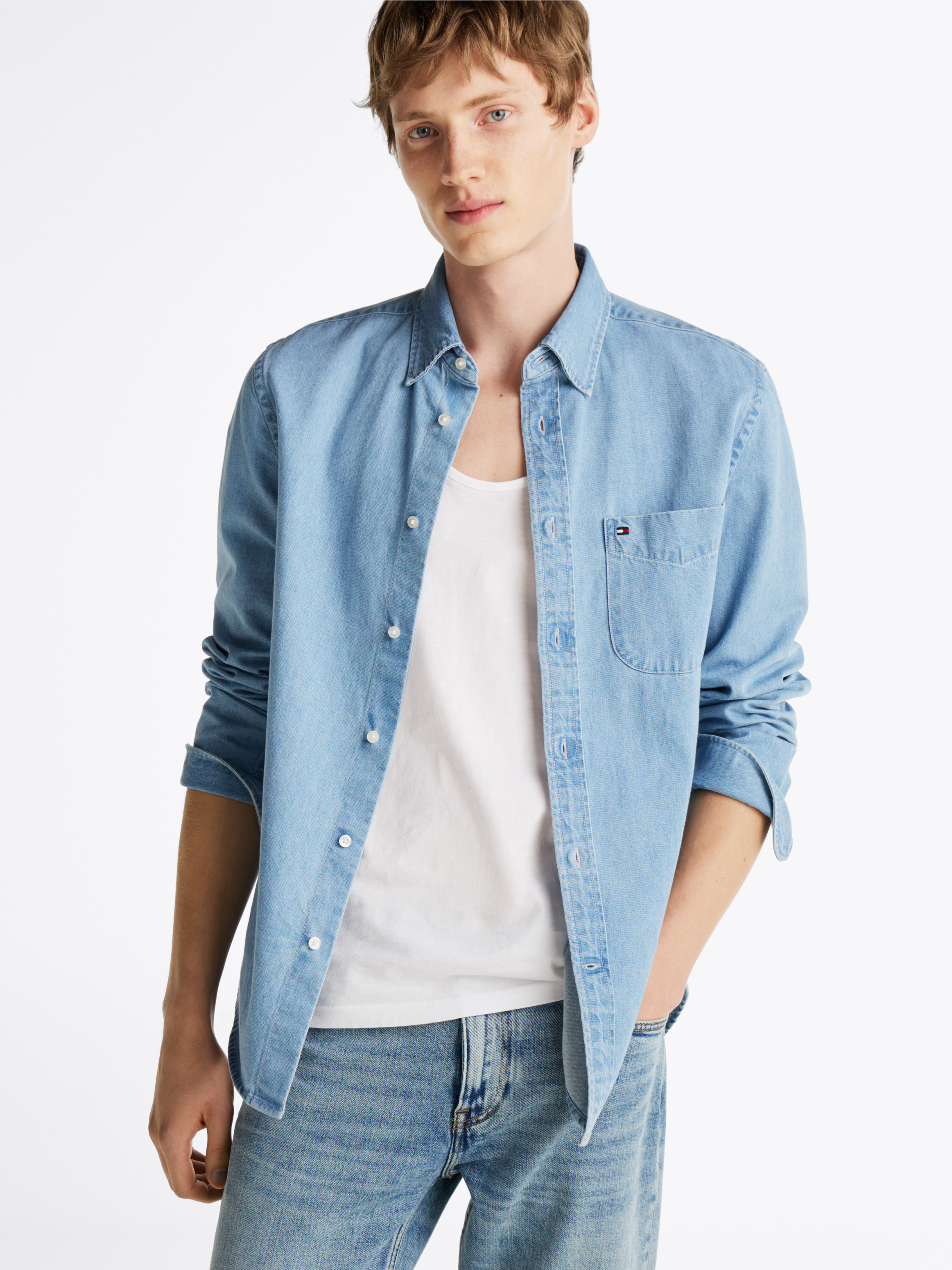 ★★ ★★ Men's Regular Fit Light Blue Denim Shir Regular Fit Denim Shirt | Shirts | Tommy Hilfiger