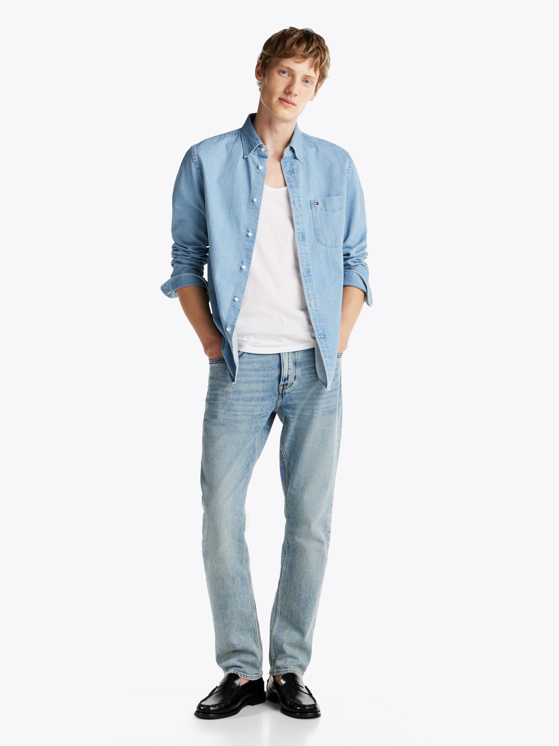 ★★ ★★ Men's Regular Fit Light Blue Denim Shir Regular Fit Denim Shirt | Shirts | Tommy Hilfiger