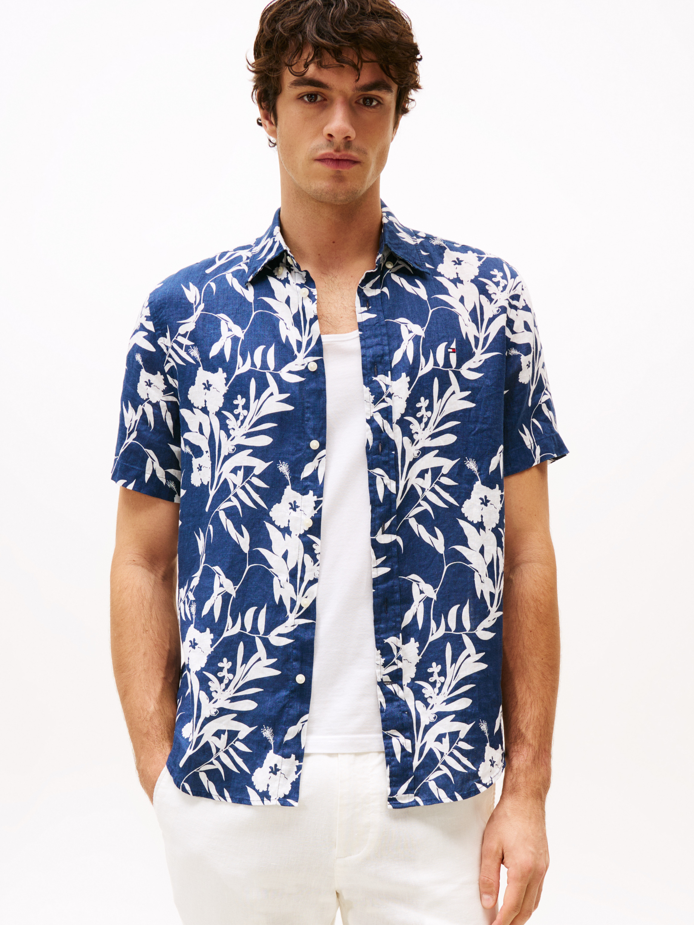 Tropical Print Pure Linen Shirt