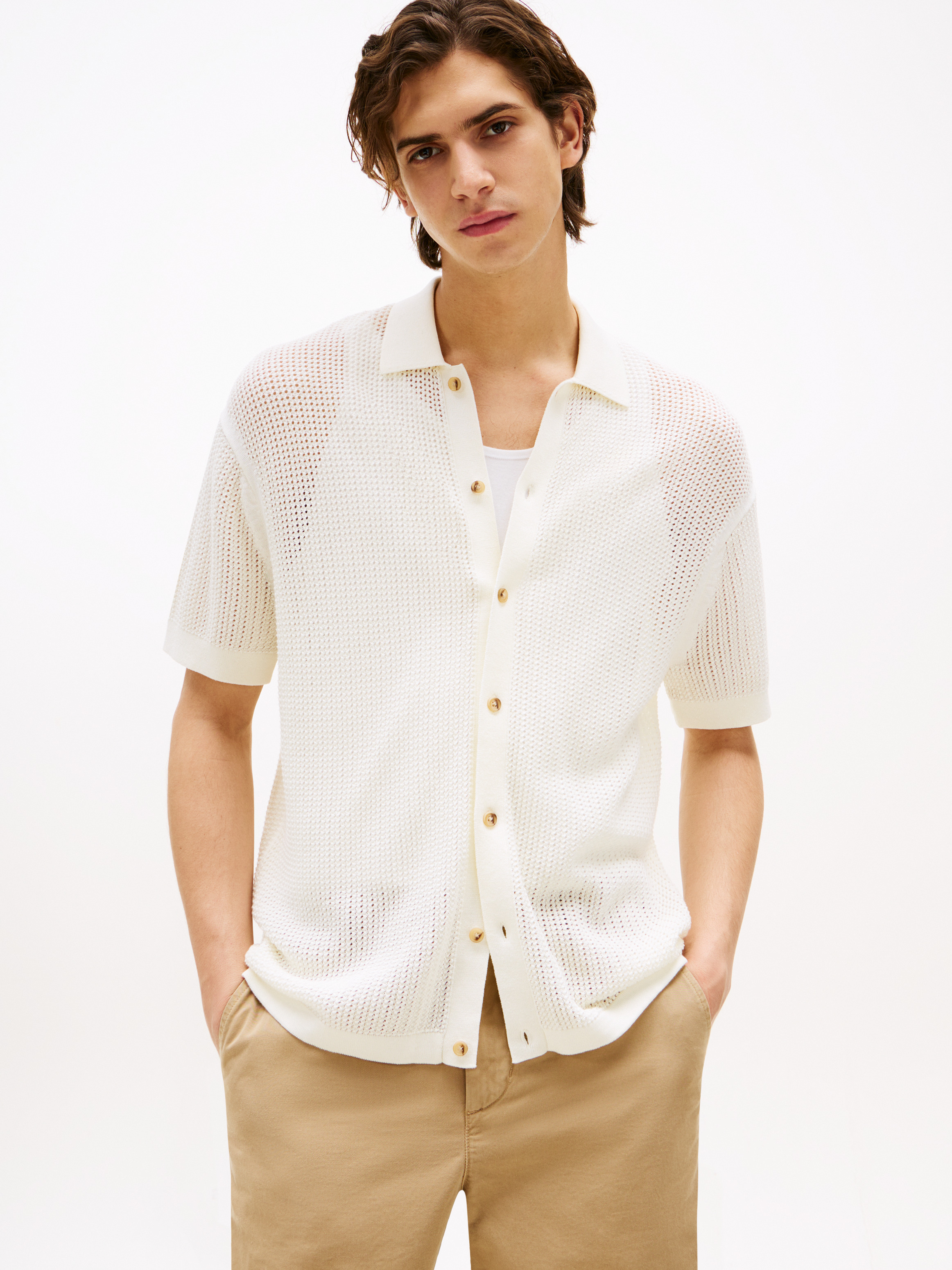 Relaxed Fit Open Knit Short Sleeve Shirt
