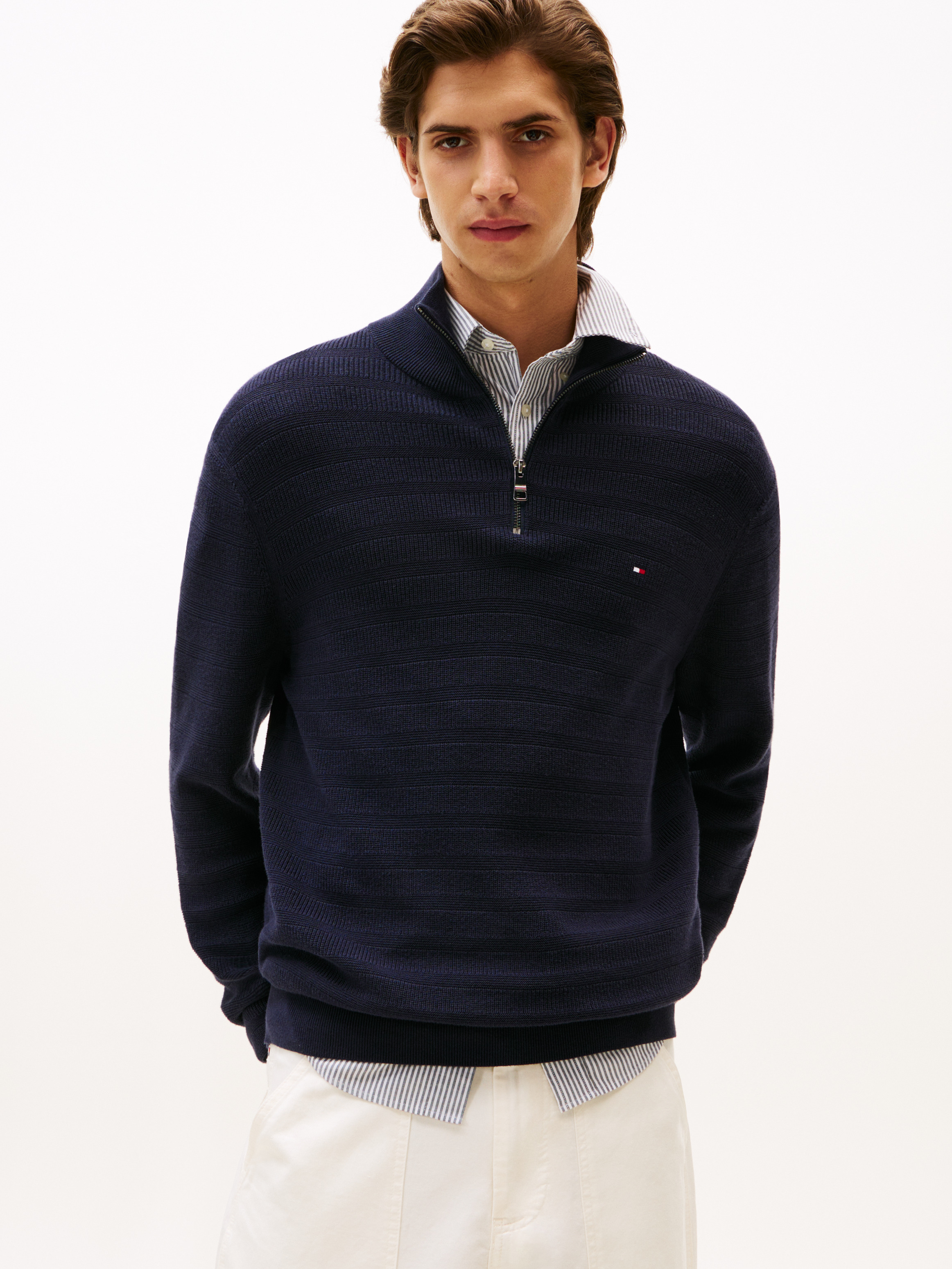 Textured Stripe Quarter-Zip Jumper | Knitwear | Tommy Hilfiger