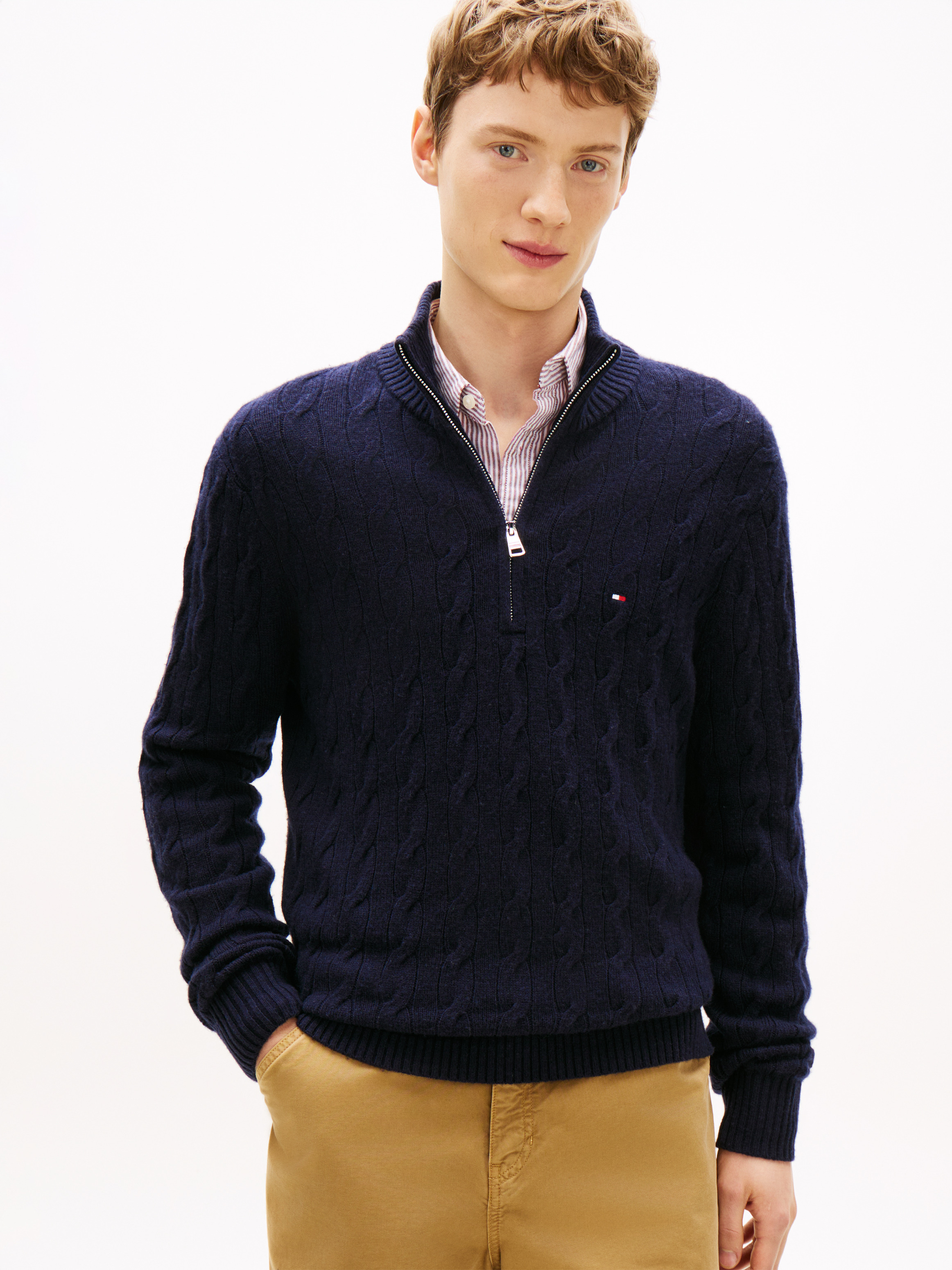 Pure Lambswool Cable Knit Quarter-Zip Jumper