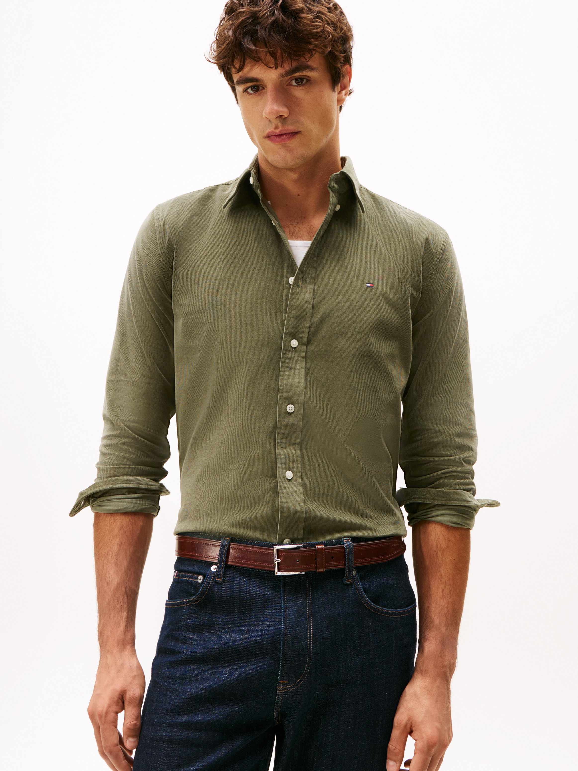 Regular Fit Flag Embroidery Corduroy Shirt