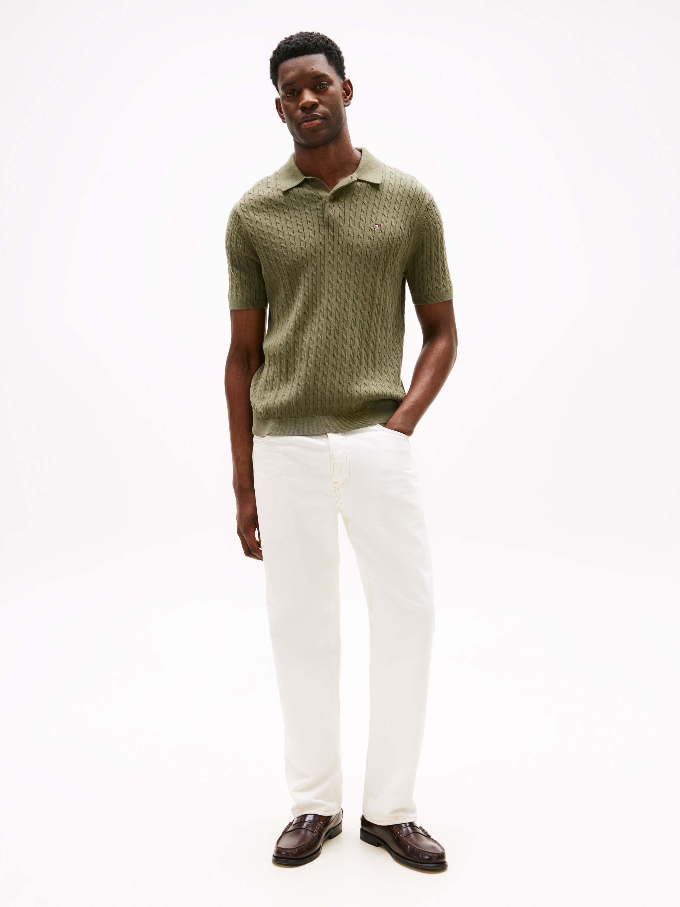 Regular Fit Cable Knit Polo Shirt | Polo Shirts | Tommy Hilfiger