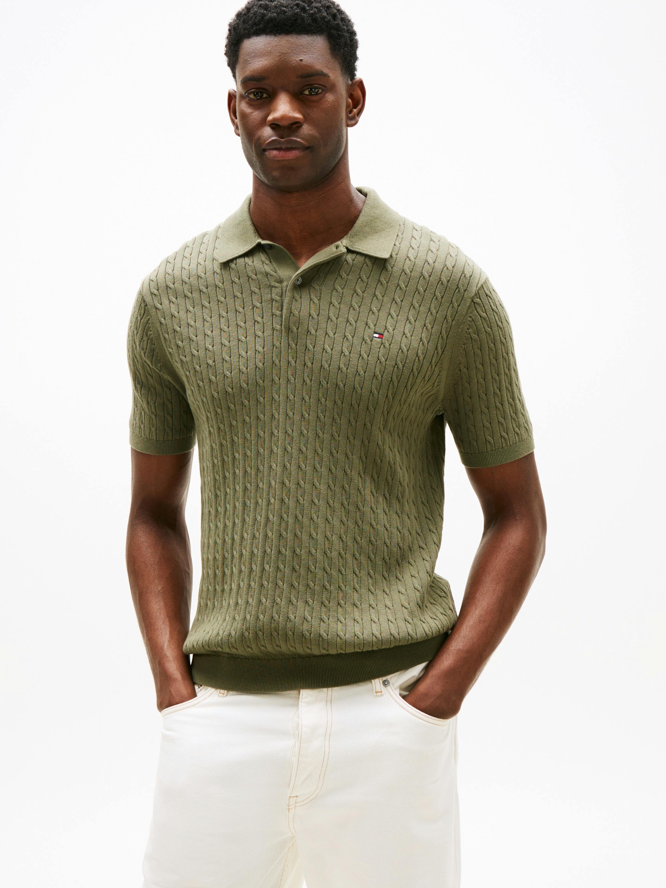 Regular Fit Cable Knit Polo Shirt - Main Image