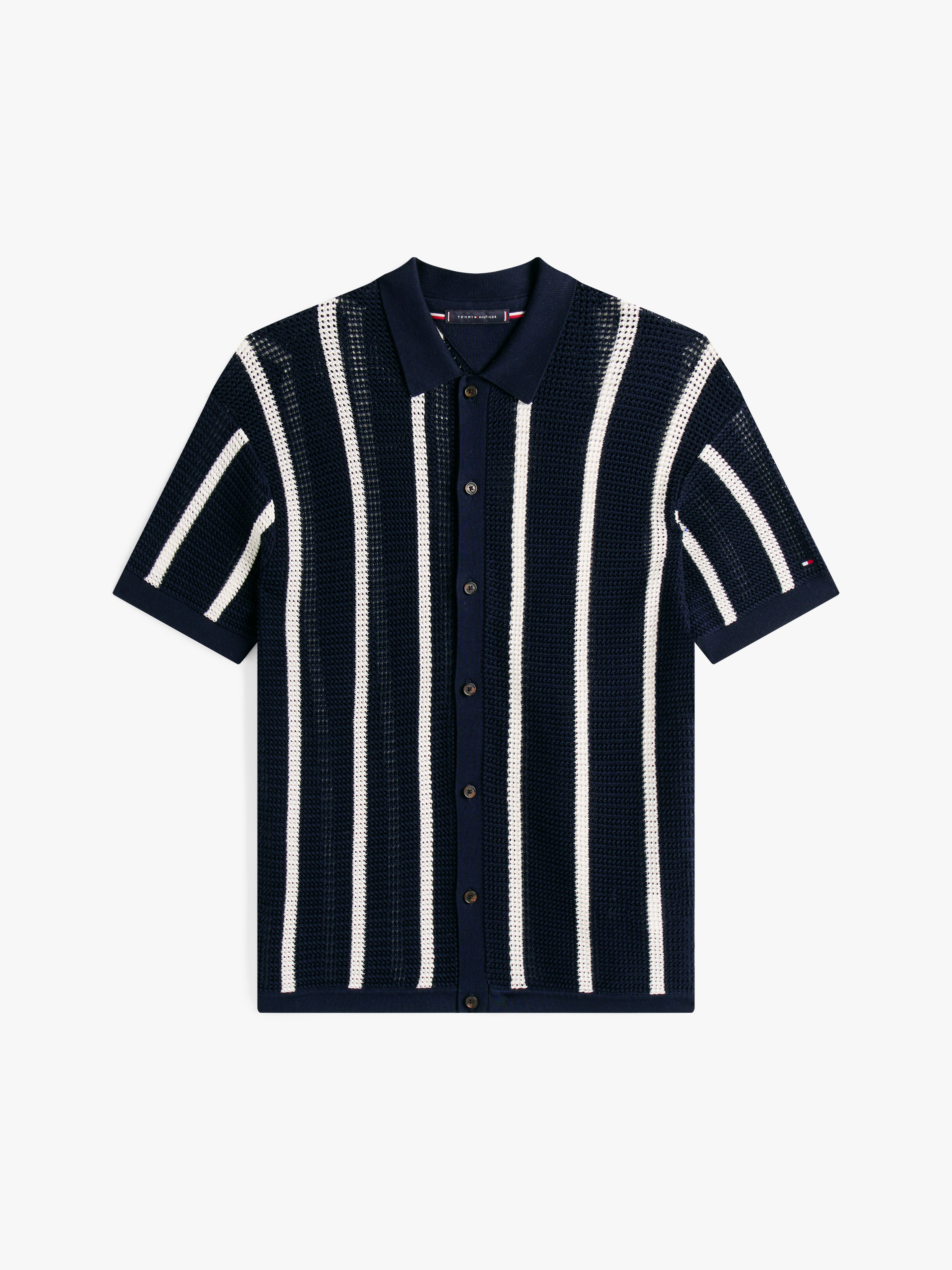 Relaxed Open Knit Stripe Short Sleeve Shirt | Knitwear | Tommy