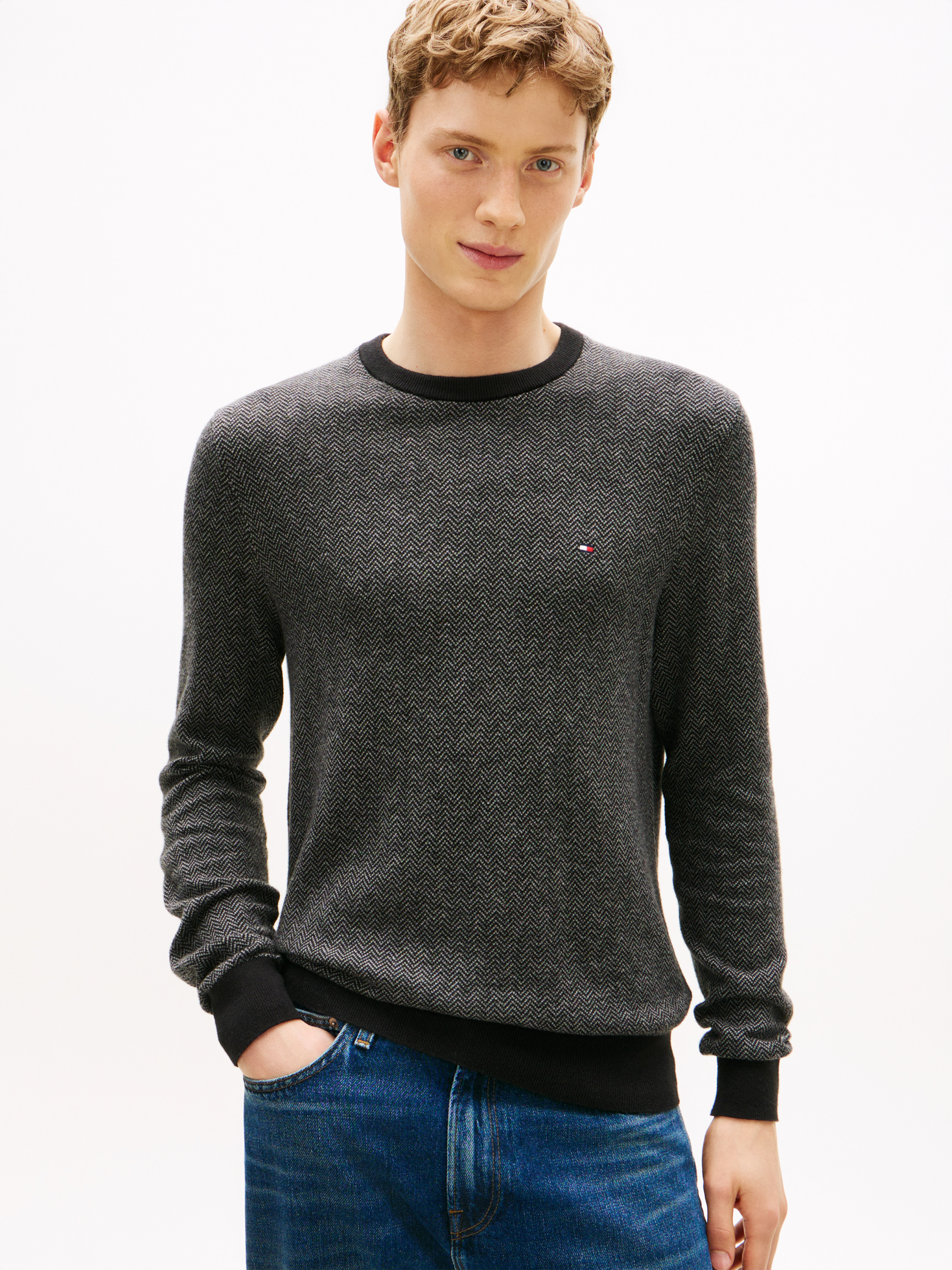 Herringbone Pima Cotton Cashmere Sweater
