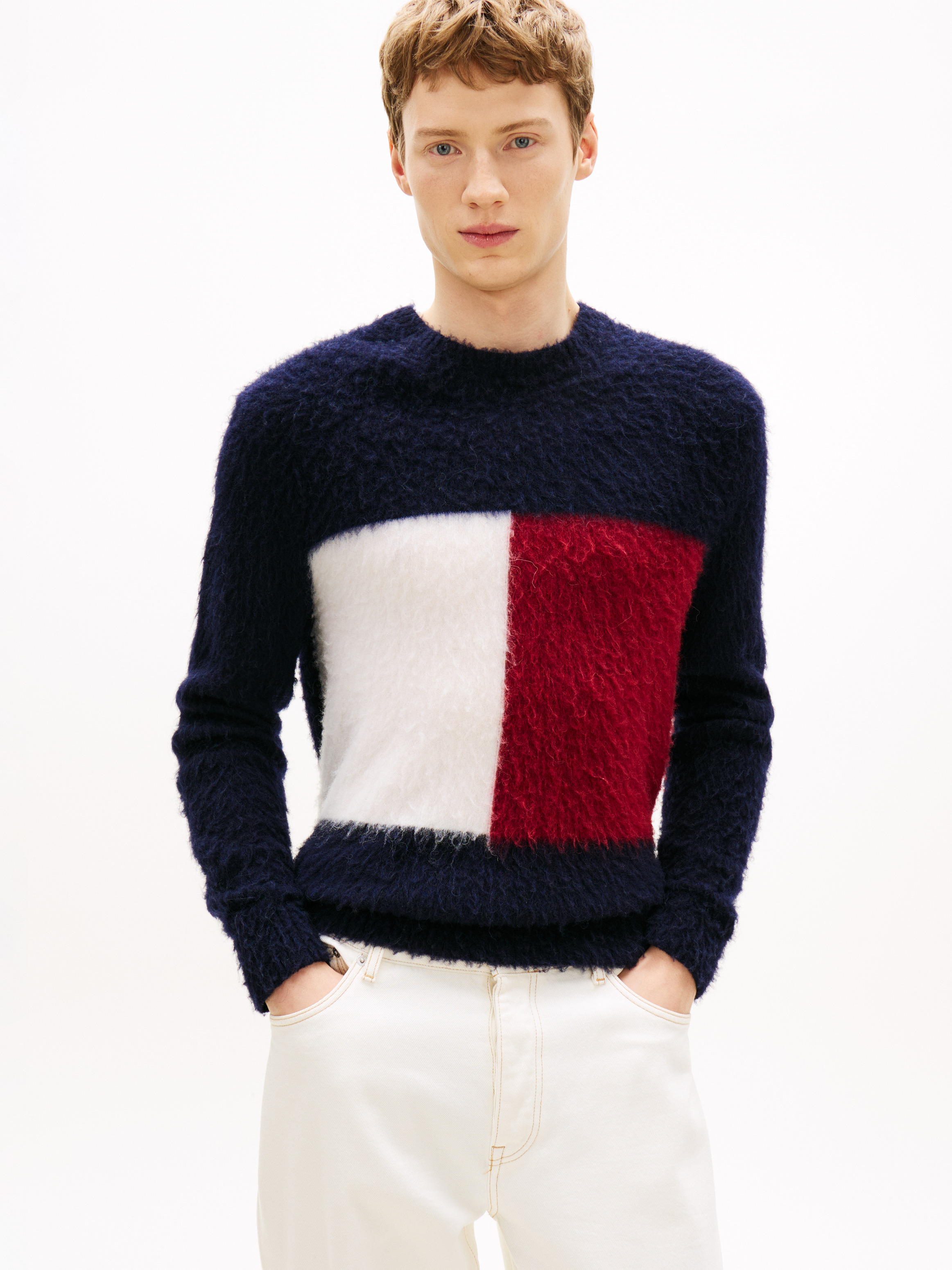 Oversized Flag Relaxed Jumper With Alpaca