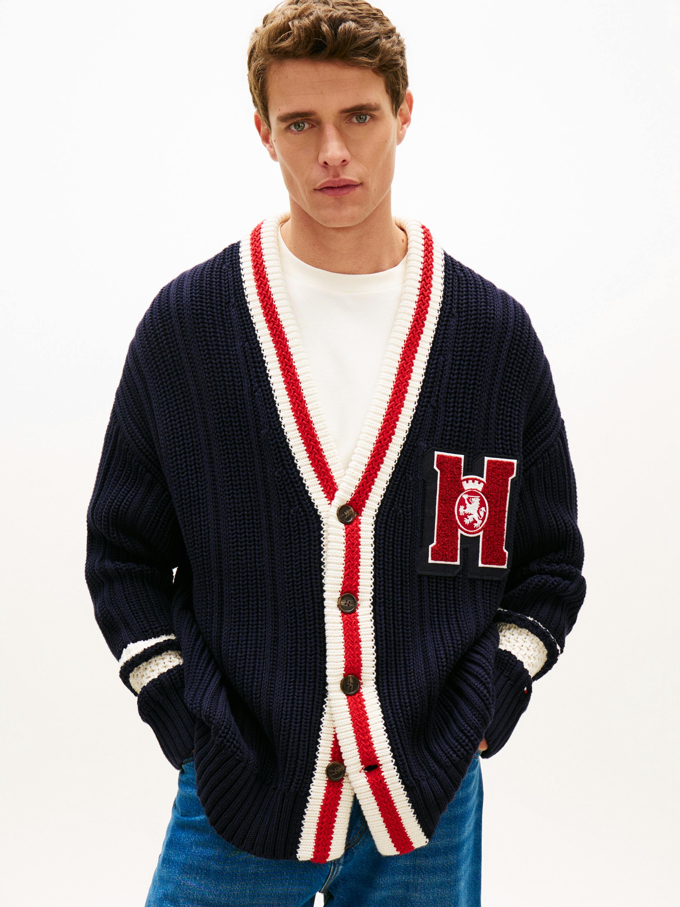 Chunky Rib-Knit Letterman Cardigan | Knitwear | Tommy Hilfiger