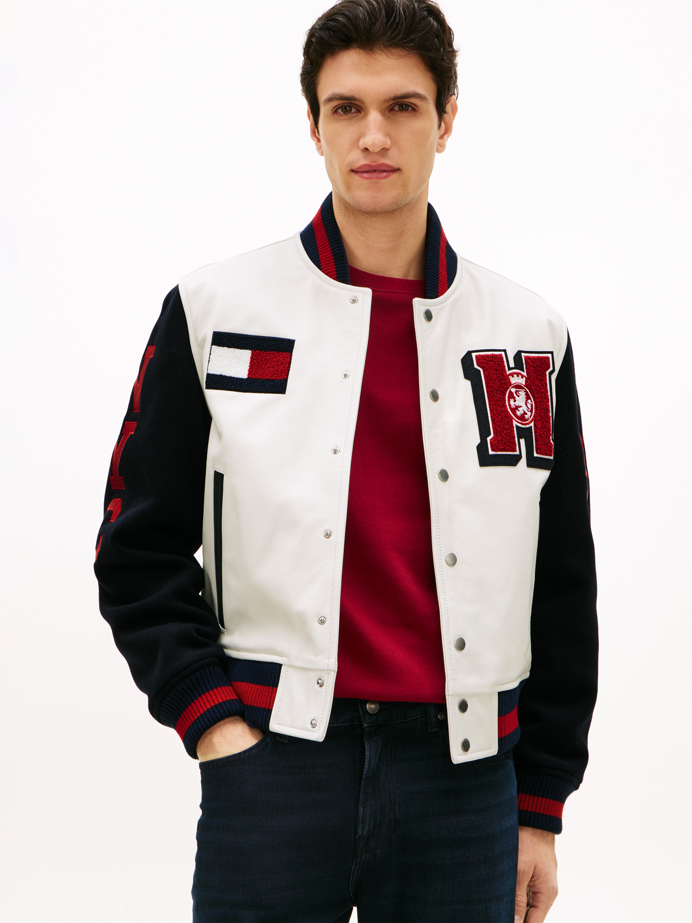 Logo Applique Relaxed Varsity Jacket