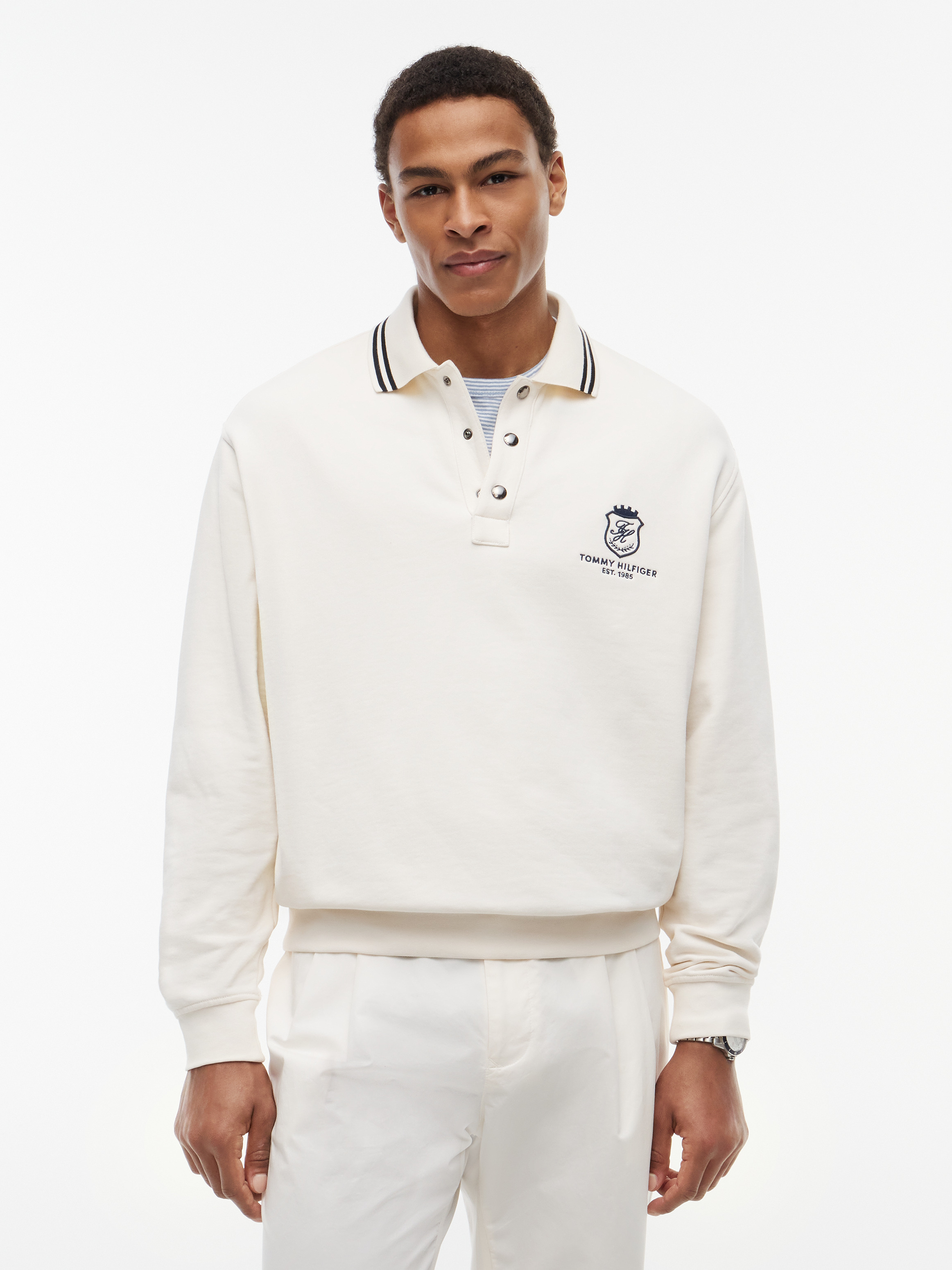 Tipped Collar Relaxed Rugby Sweatshirt