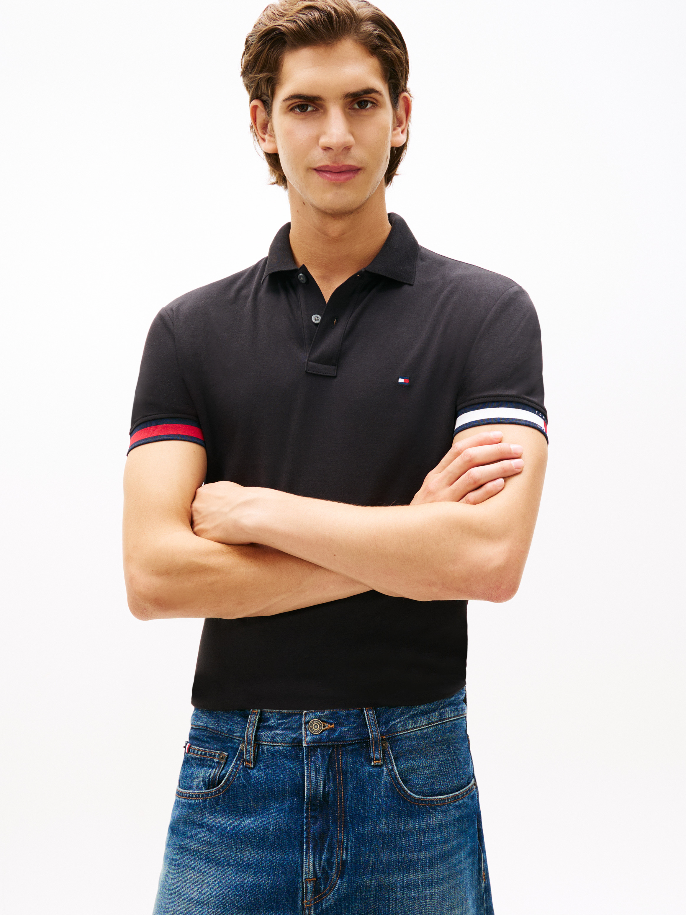 Slim Fit Interlock Knit Tipped Polo Shirt