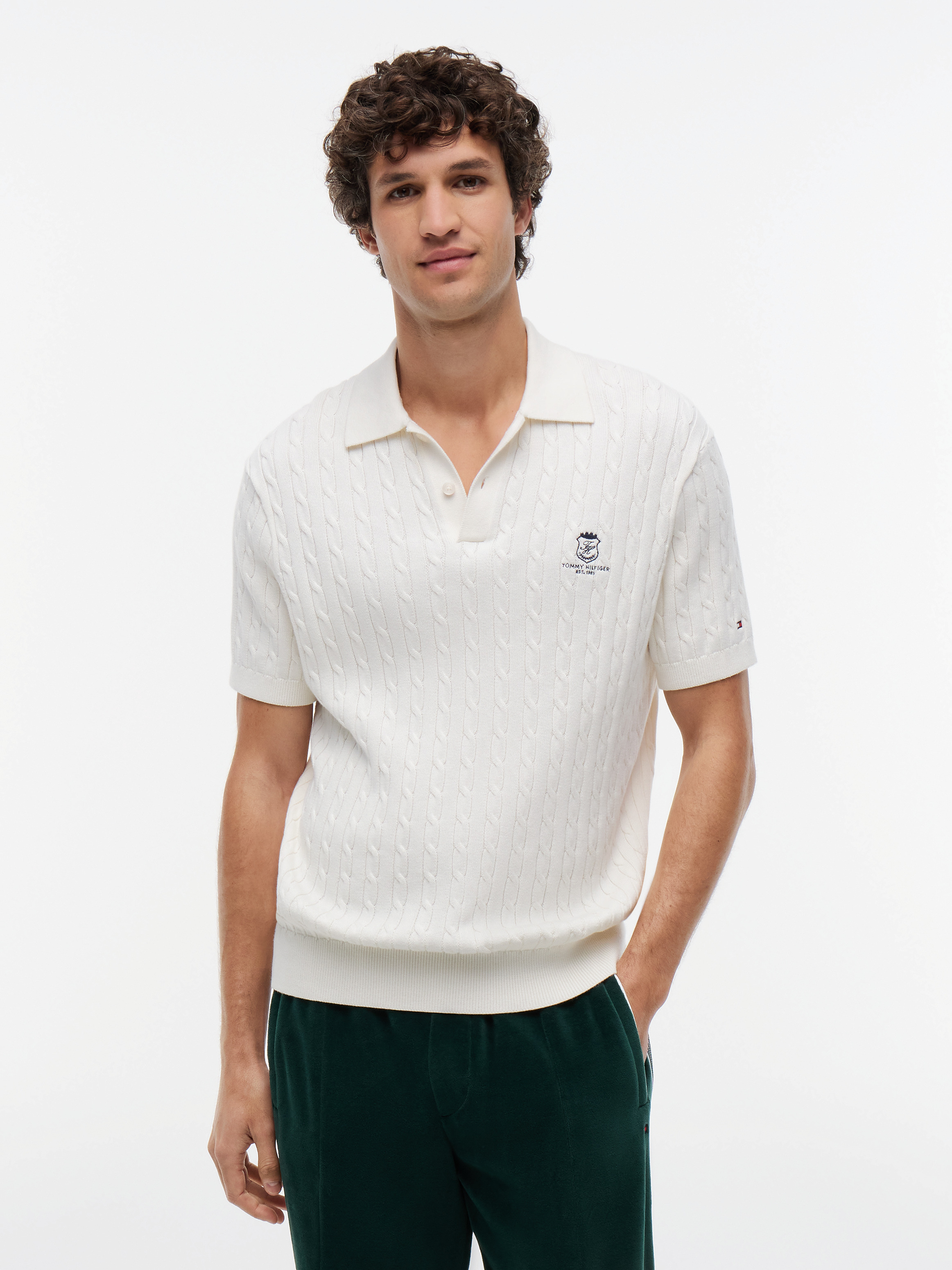 Regular Fit Embroidery Cable Knit Polo Shirt