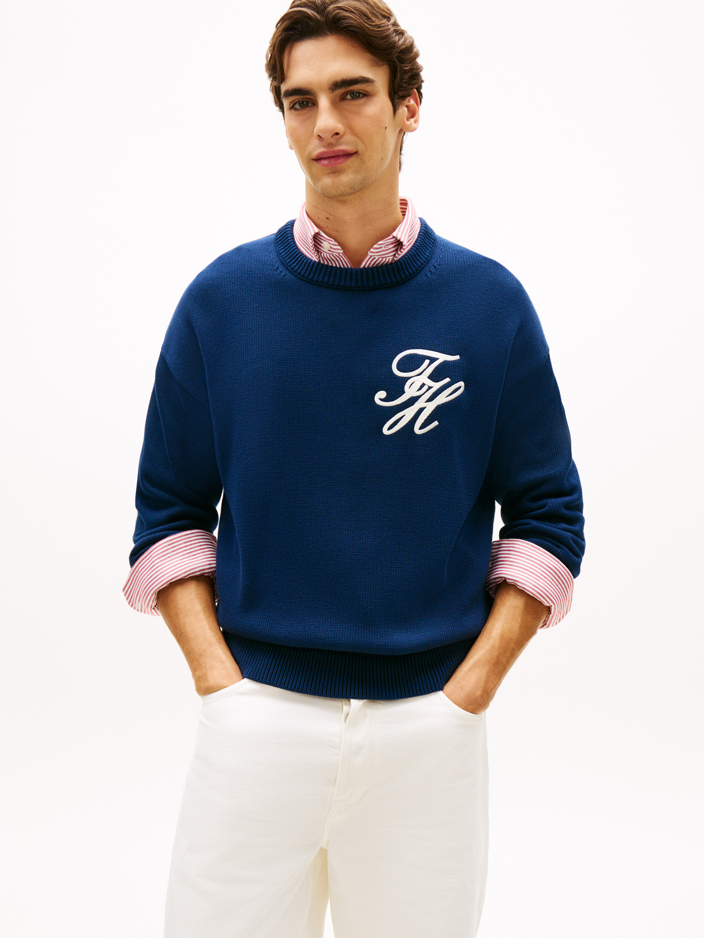 Logo Embroidery Chunky Crew Neck Jumper