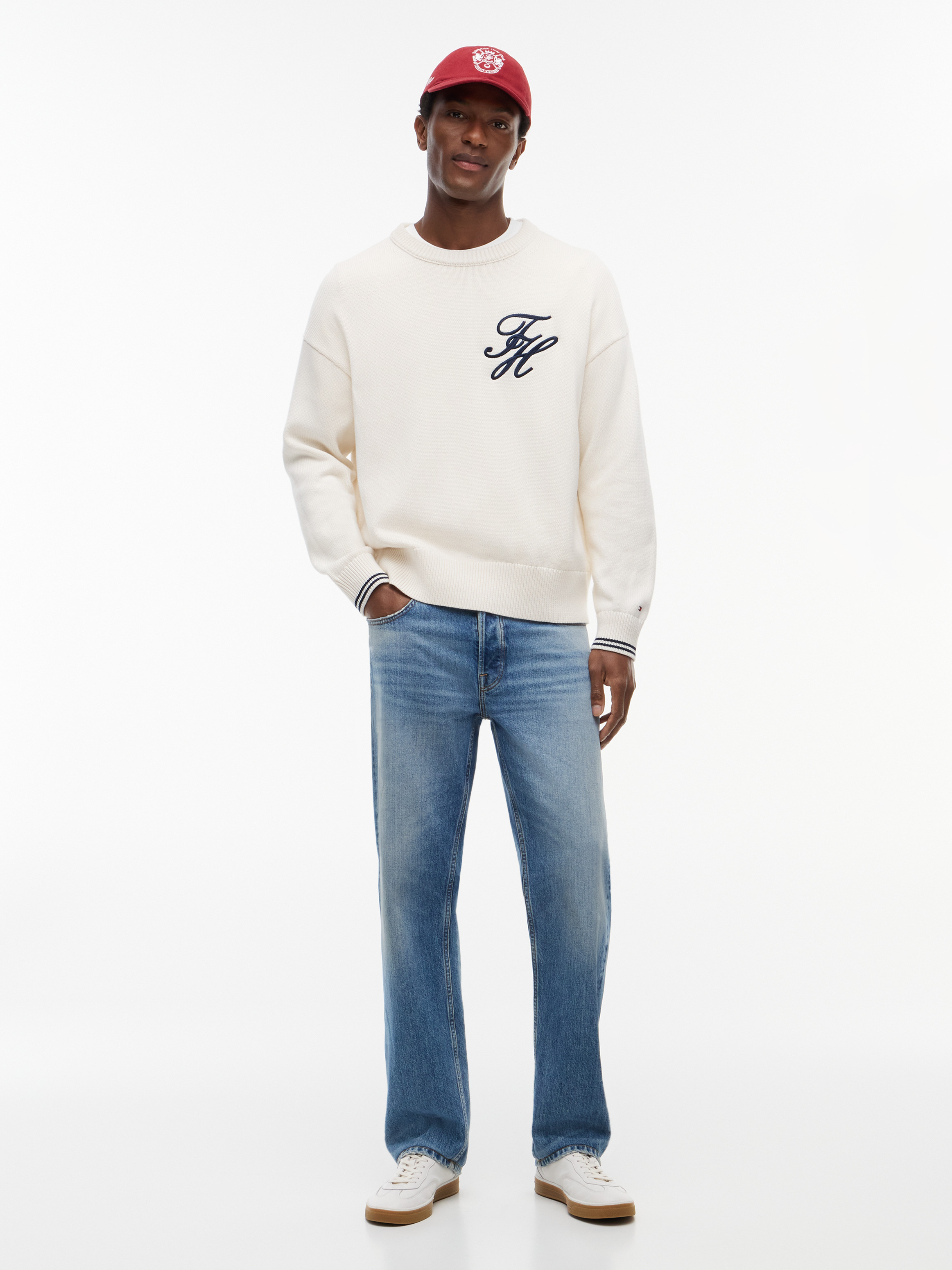 Logo Embroidery Chunky Crew Neck Jumper | Knitwear | Tommy Hilfiger