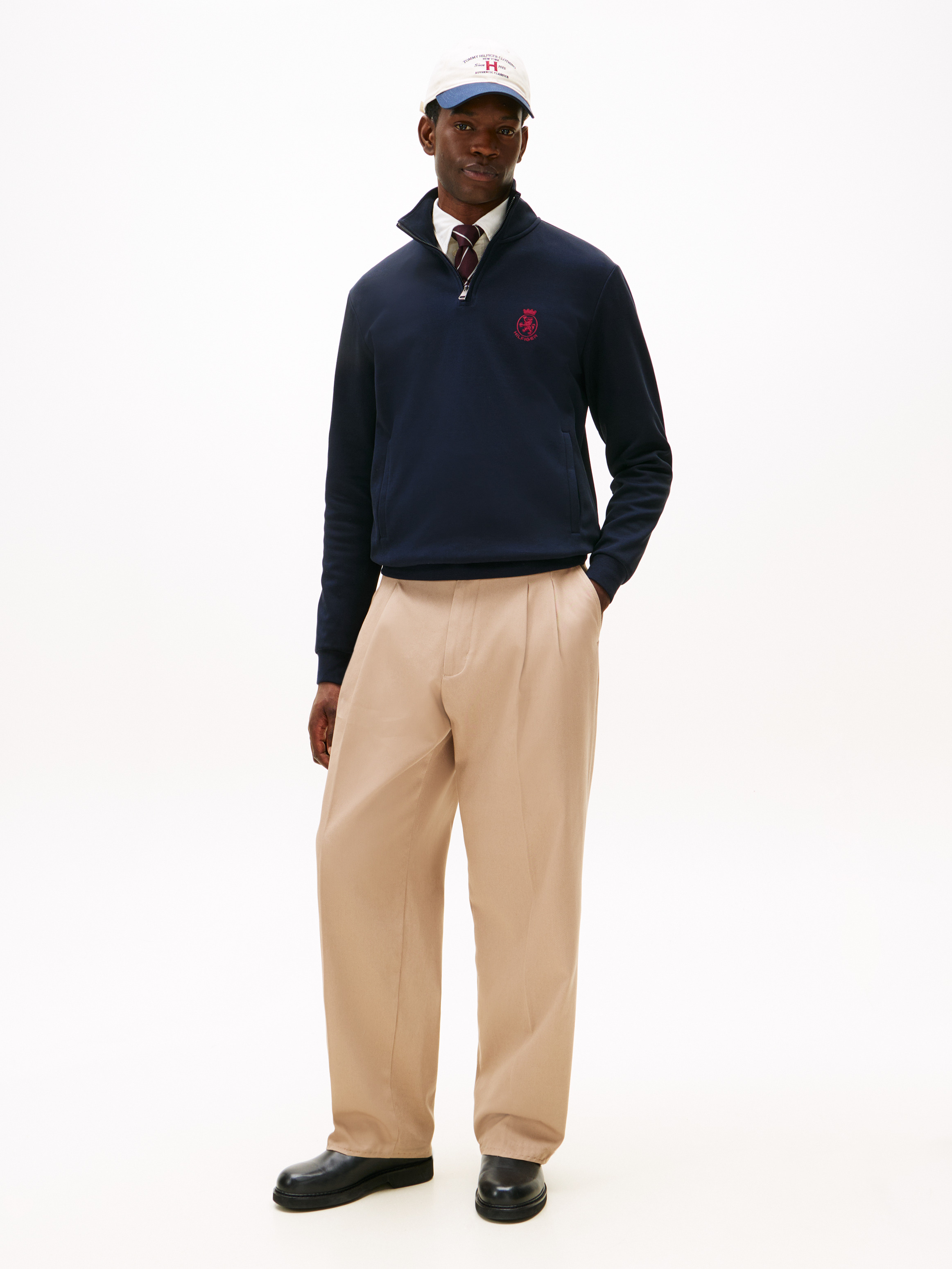 TH Crest Embroidery Quarter-Zip Jumper | Knitwear | Tommy Hilfiger