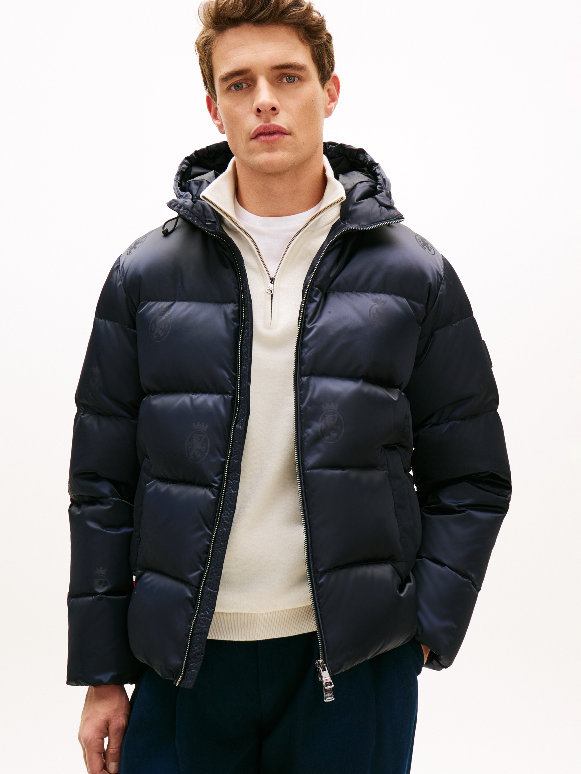TH Crest Print Down Puffer Jacket