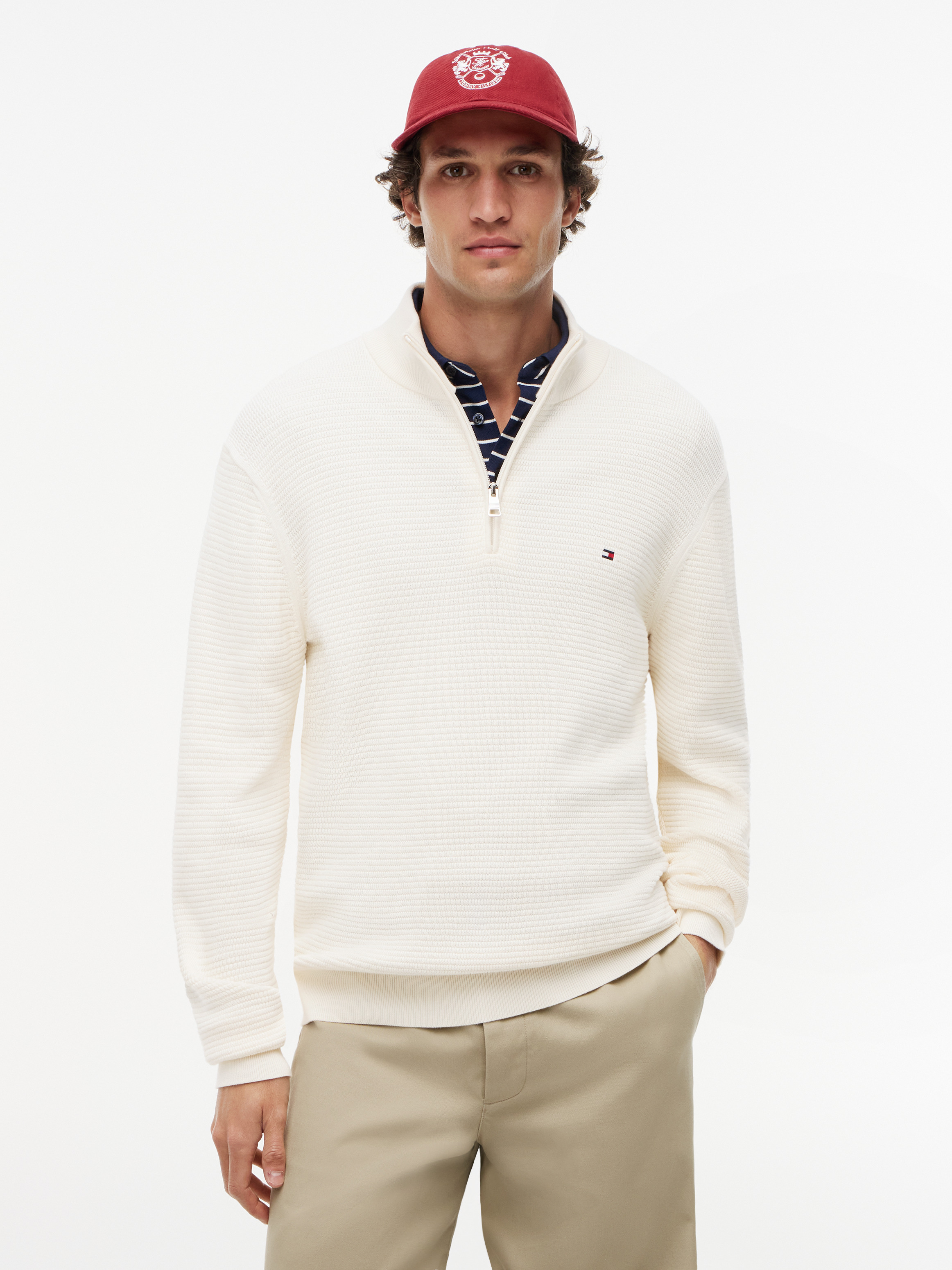 Textured Half-Zip Mock Neck Jumper