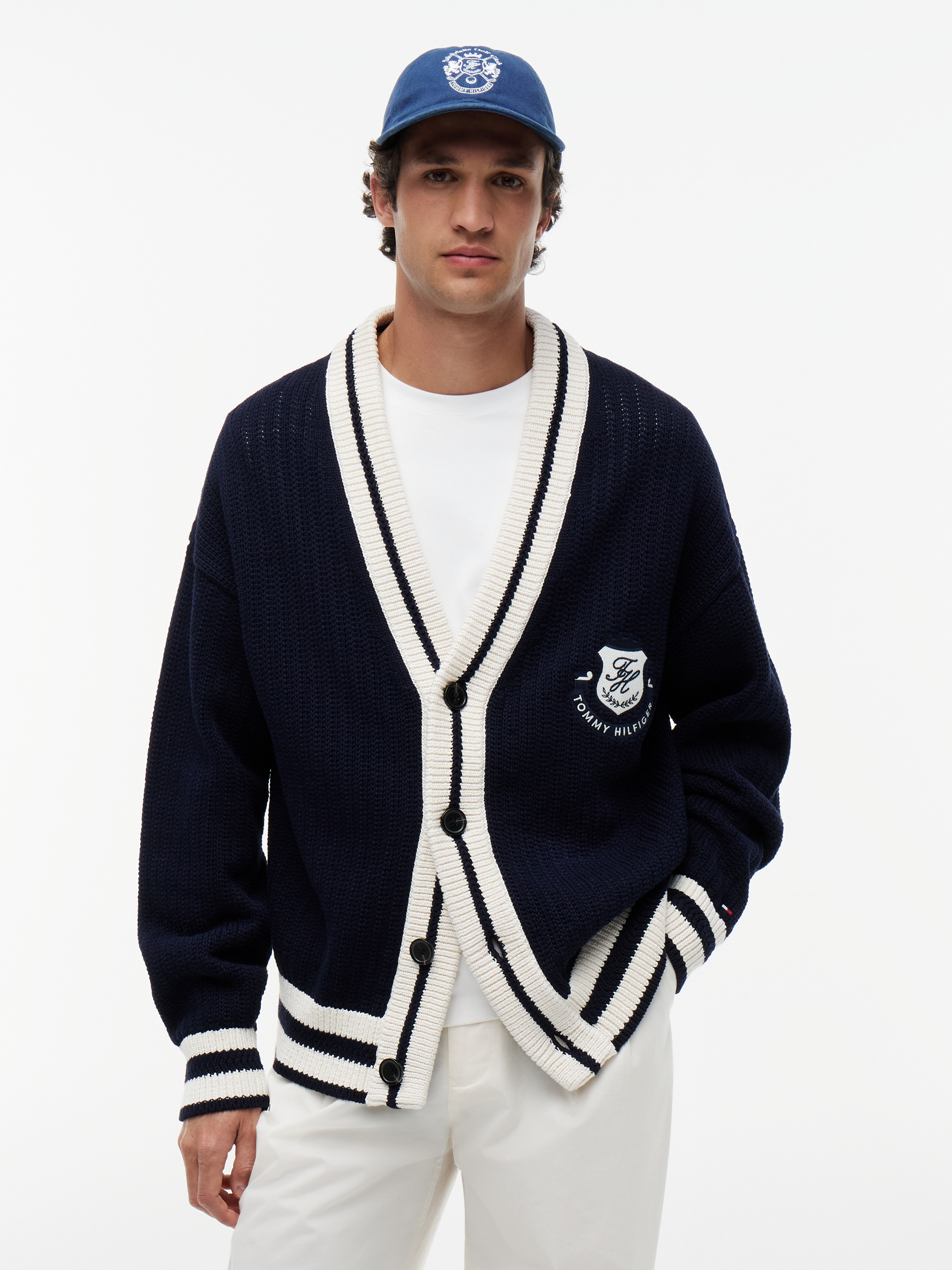 Crest Appliqué Athleisure V-Neck Cardigan
