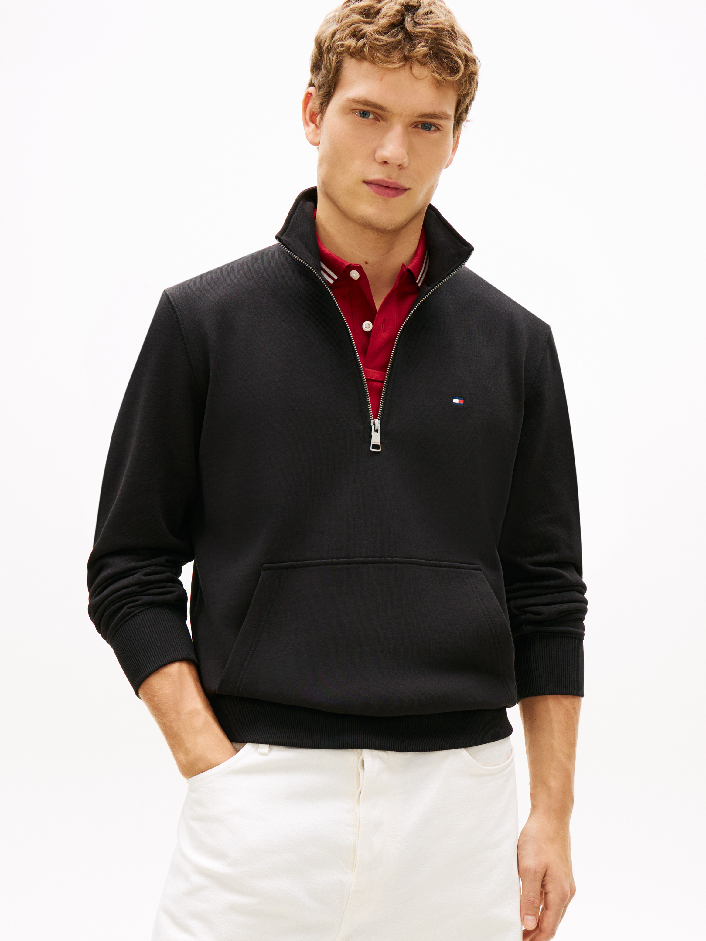 Flag Embroidery Terry Quarter-Zip Jumper