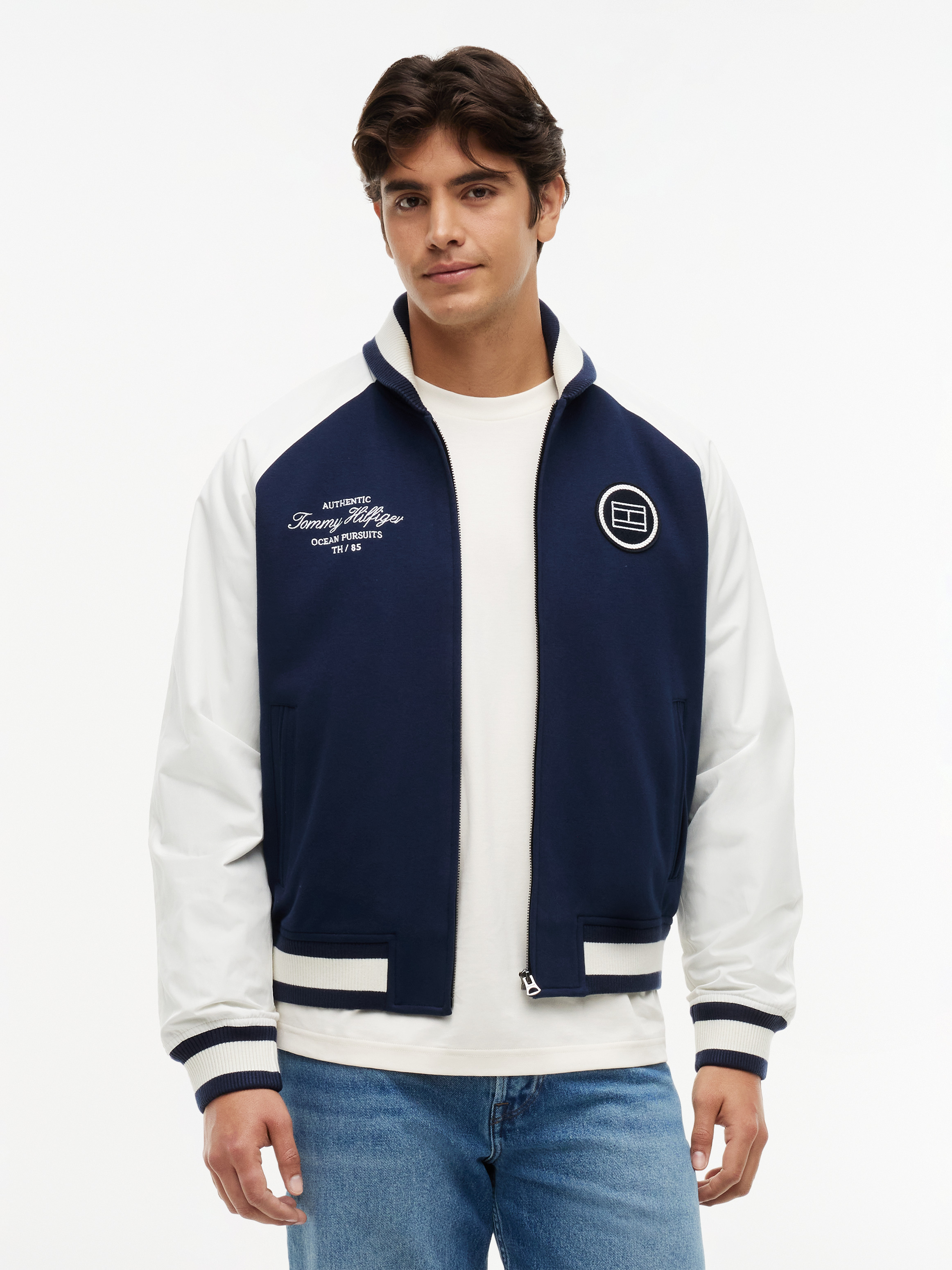 Interlock Knit Colour-Blocked Relaxed Bomber Jacket