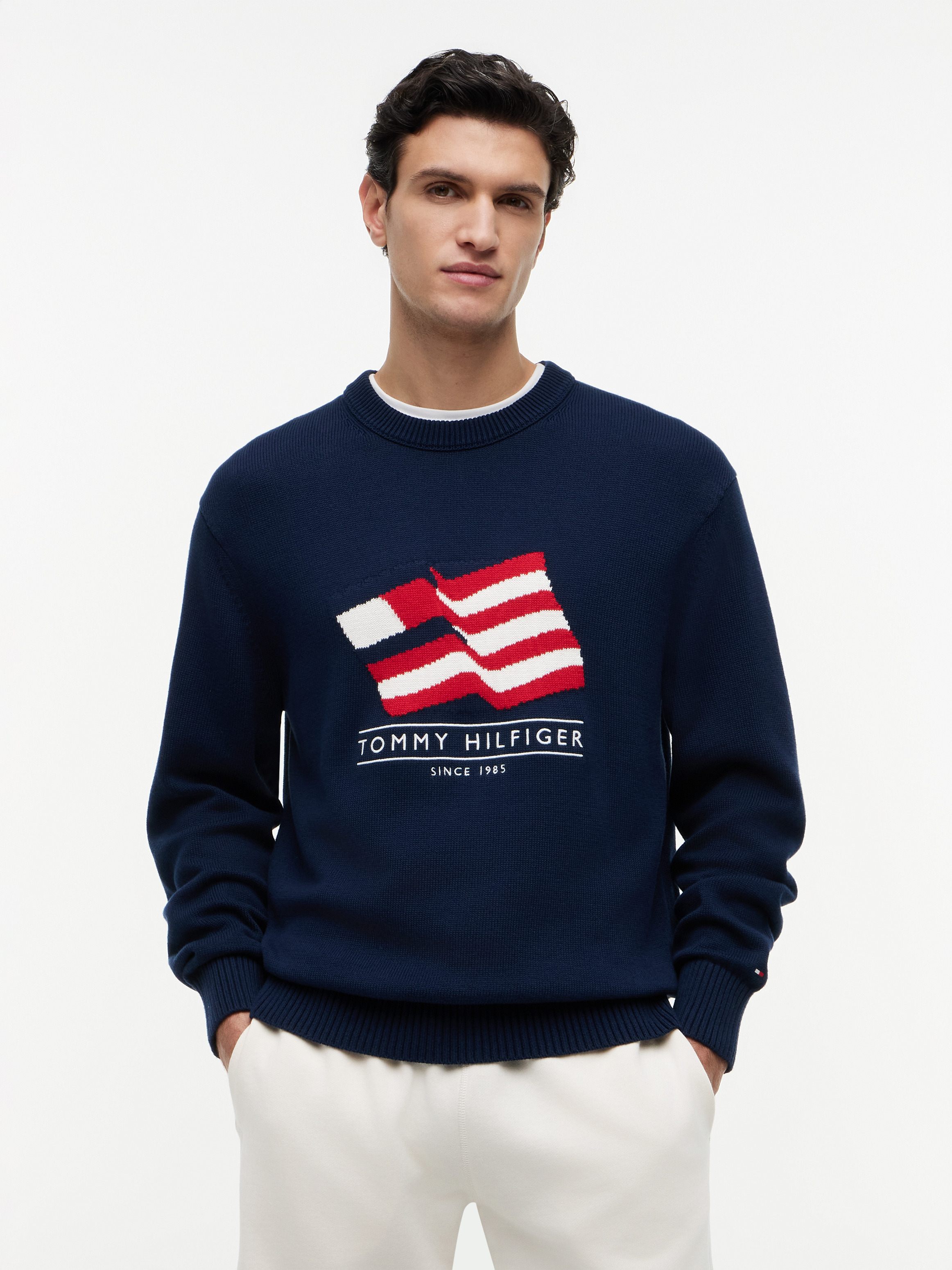 Intarsia Flag Relaxed Crew Neck Jumper