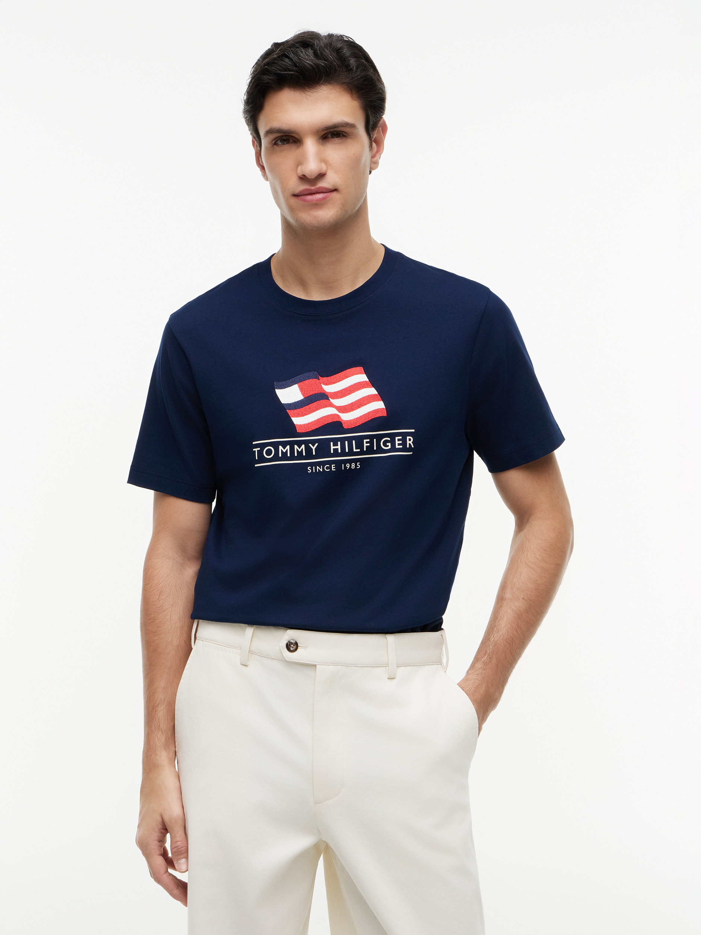 Wavy Flag Appliqué Jersey T-Shirt