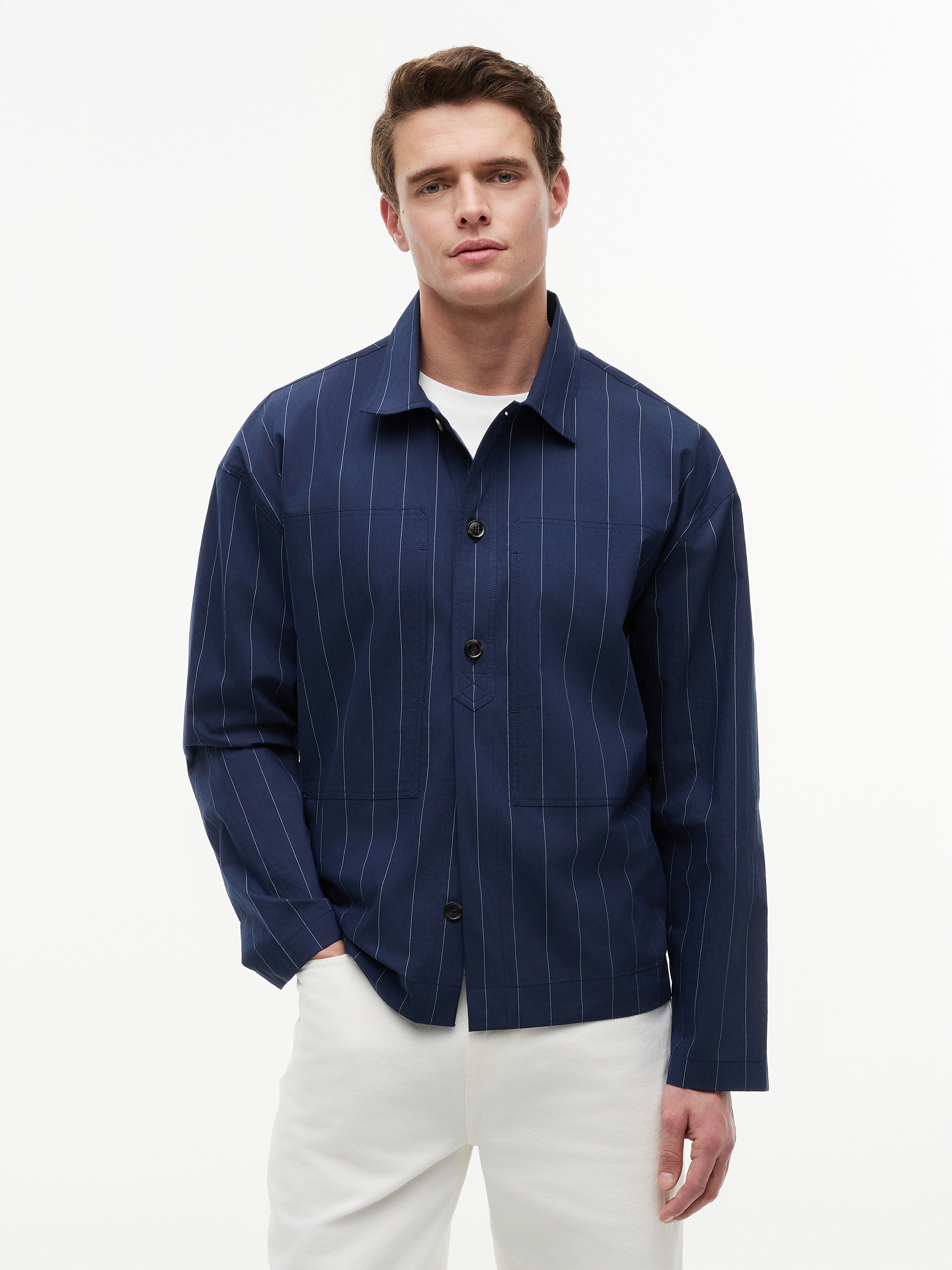 Relaxed Fit Pinstripe Paper Touch Overshirt