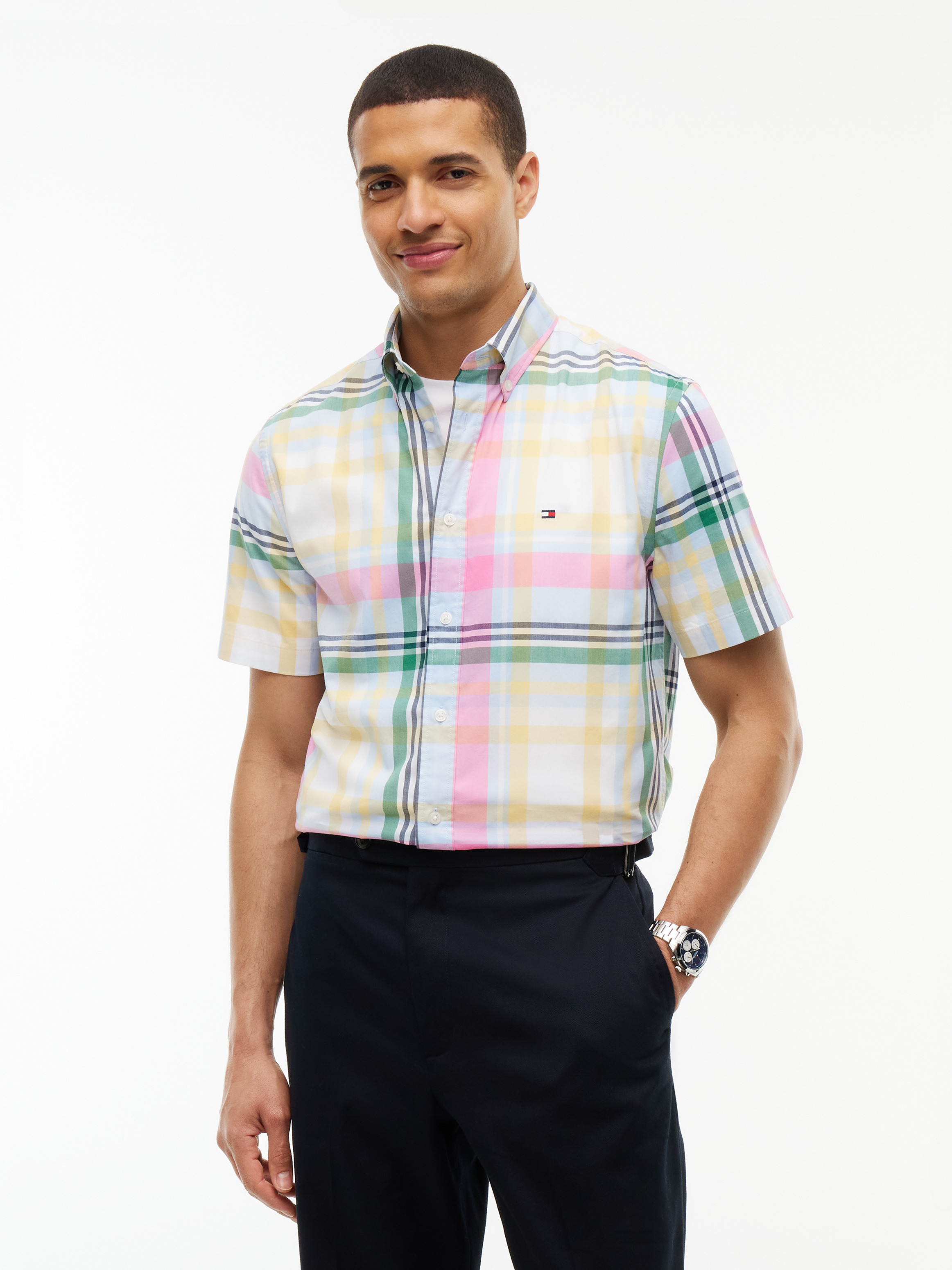 Regular Fit Plaid Poplin Short Sleeve Shirt