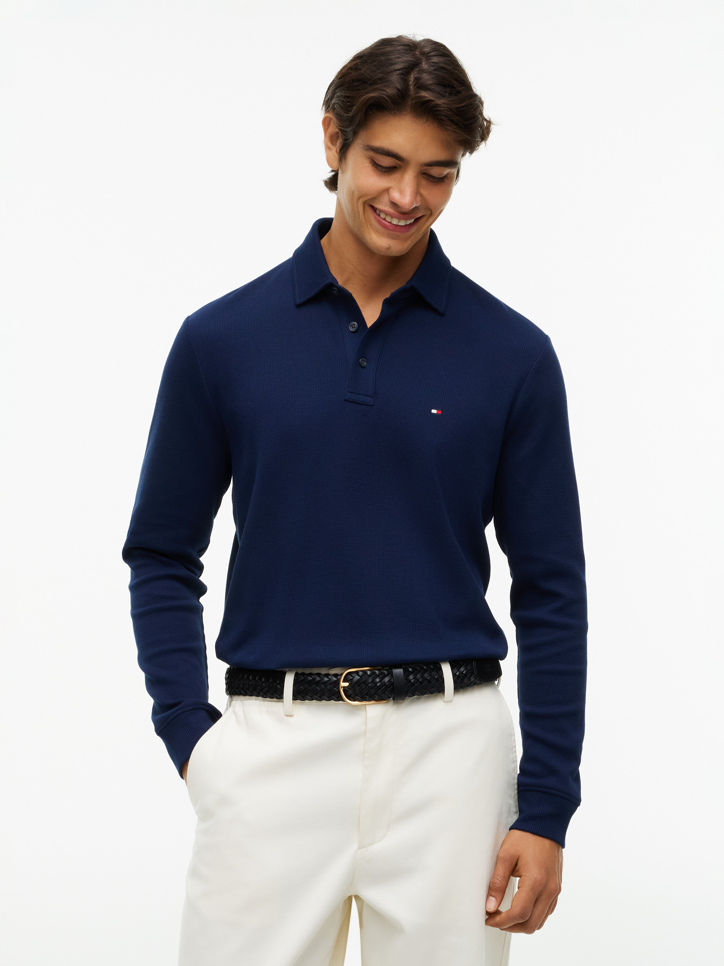 Regular Waffle Long Sleeve Polo Shirt