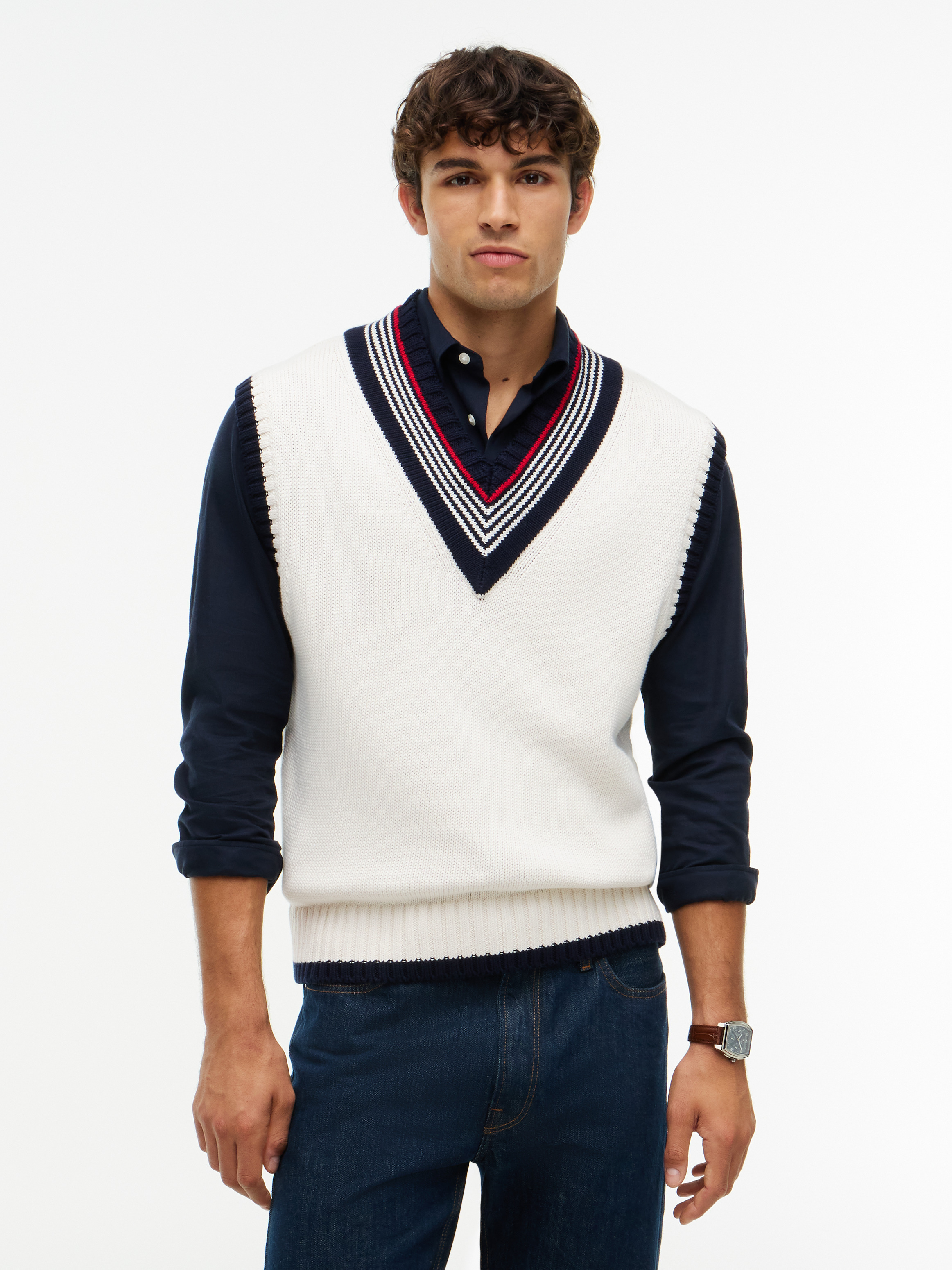Relaxed Tipped V-Neck Sweater Vest