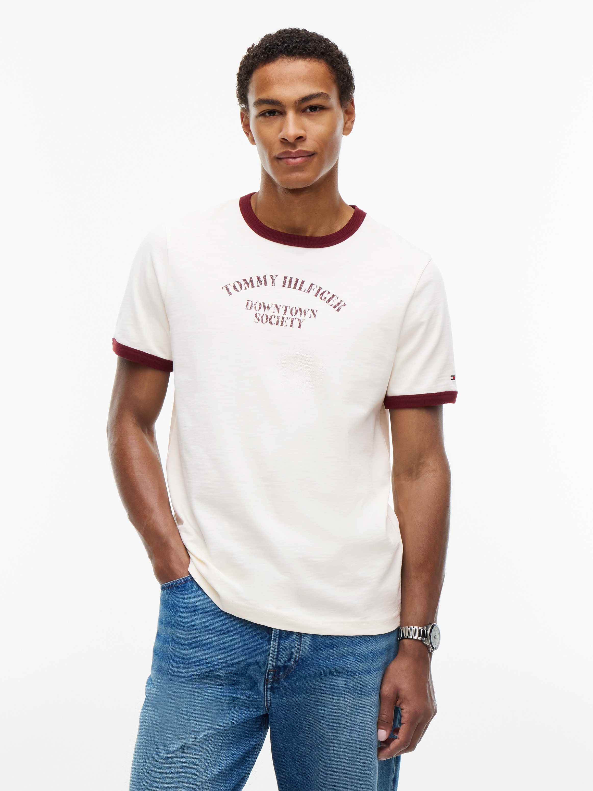Logo Textured Jersey Ringer T-Shirt