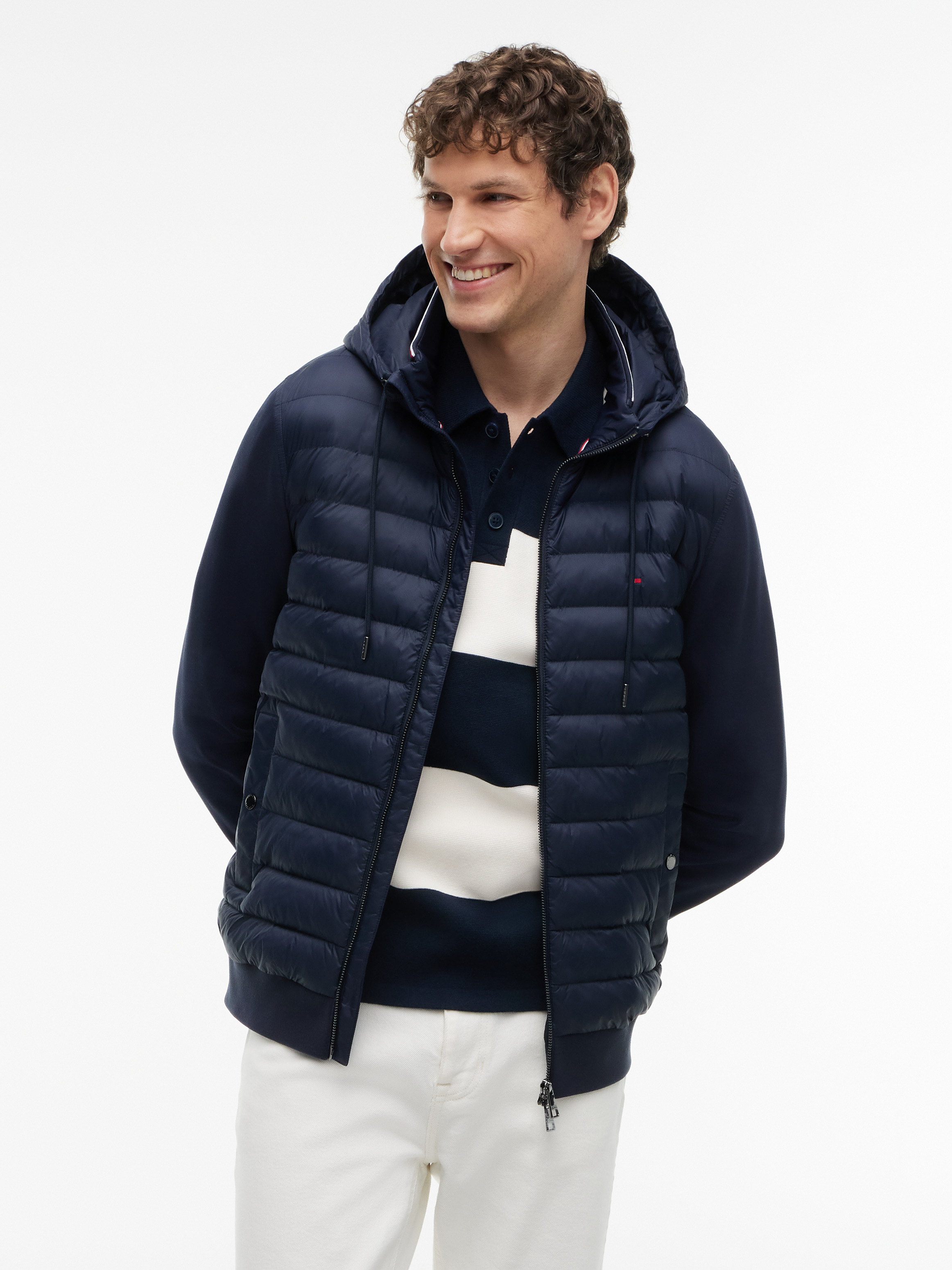 Mixed Texture Zip-Thru Hooded Sweatshirt