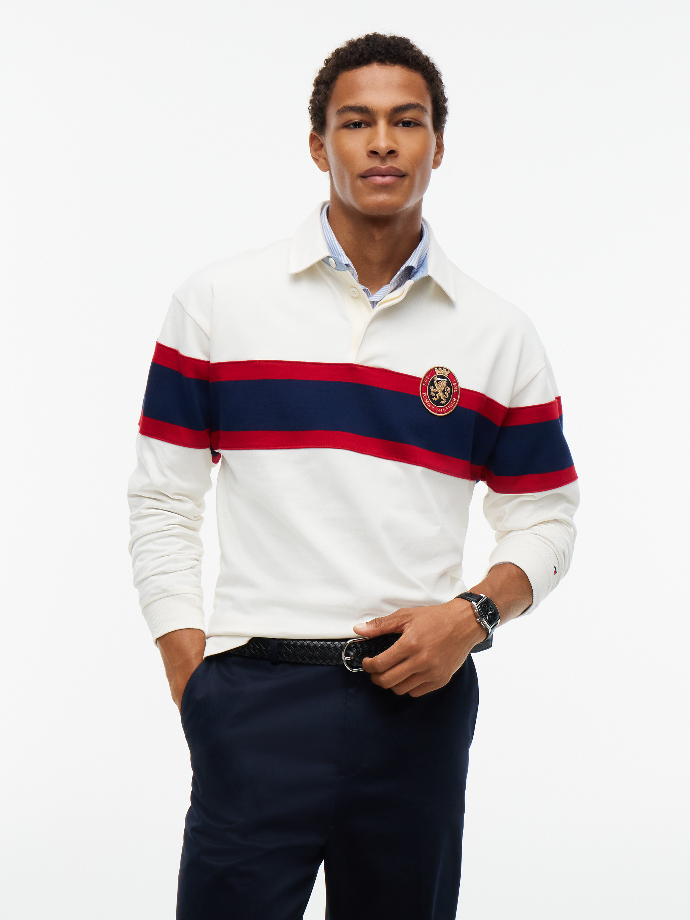 Crest Colour-Blocked Relaxed Rugby Shirt